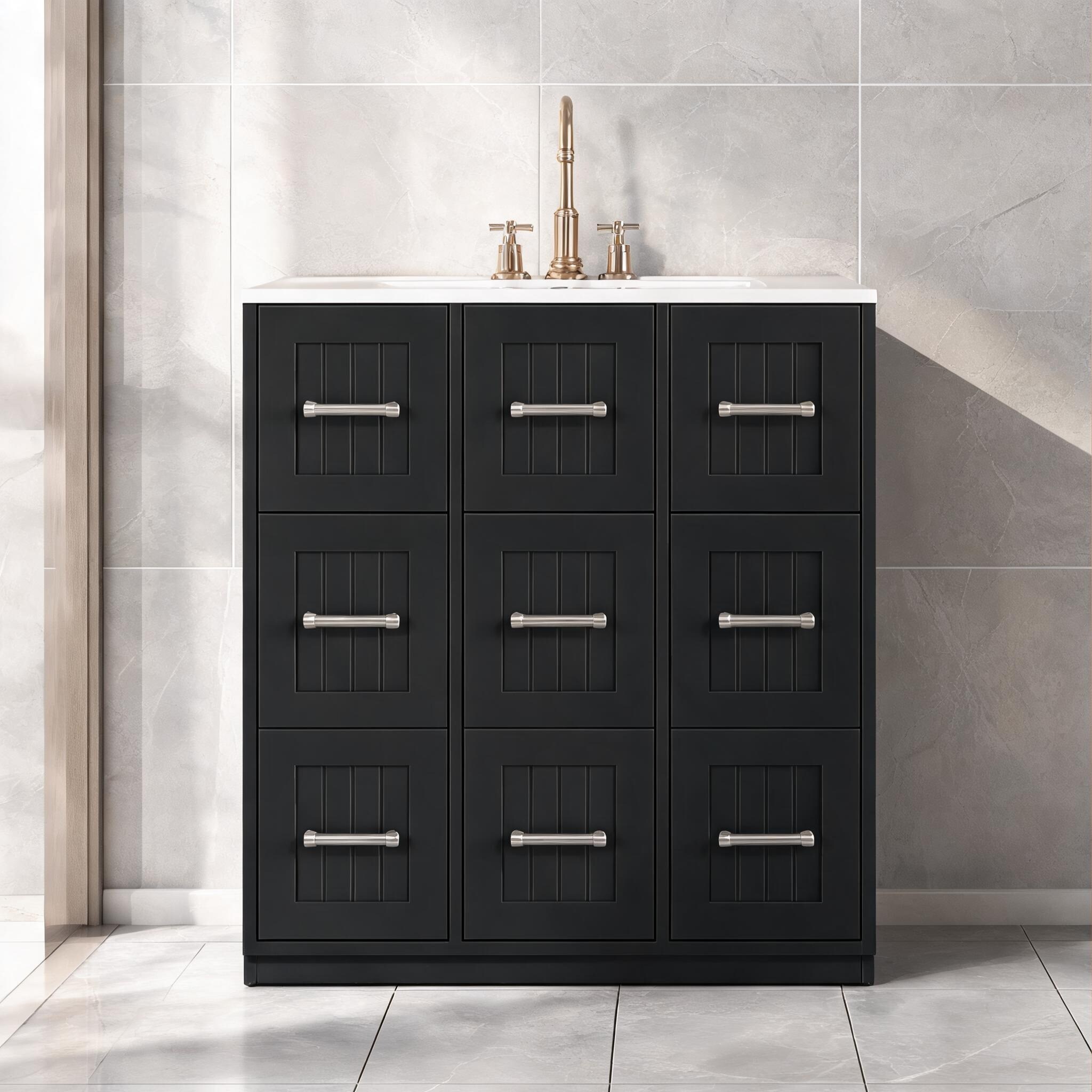 Watnature Matte Black 30-Inch Bathroom Vanity with Undermount Sink Soft ...