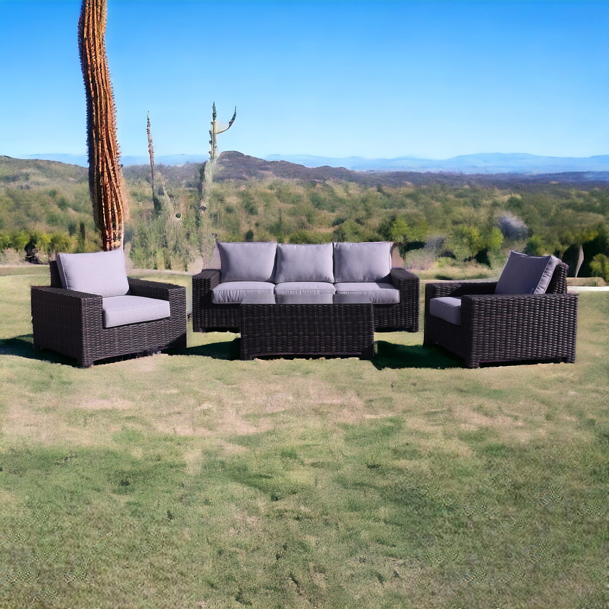 Courtyard Casual 5896 St Lucia 4-Piece Wicker Patio Conversation Set with Gray Cushions
