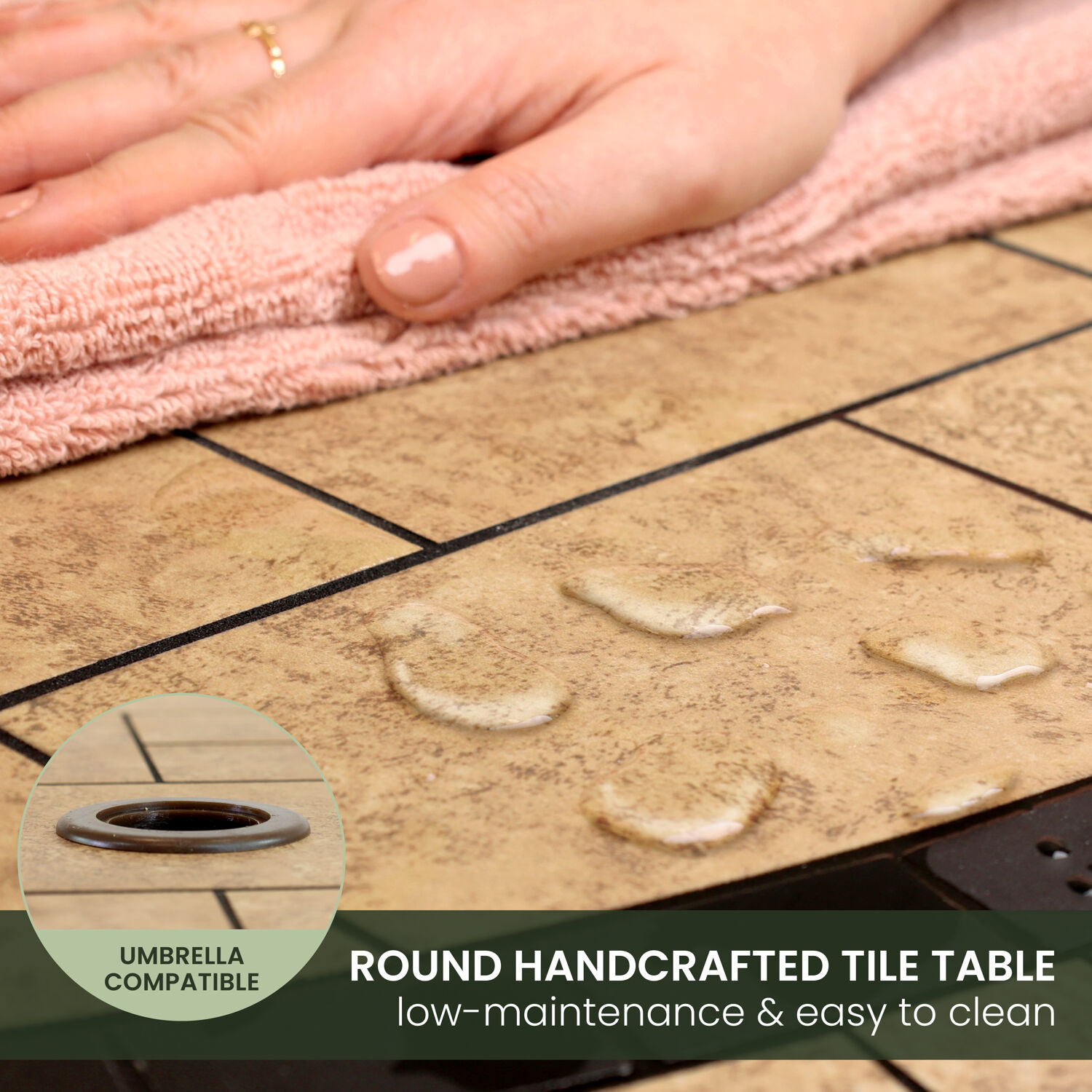 Monaco Tan and Bronze Aluminum 7-Piece High-Dining Set with Round Tile-Top Table
