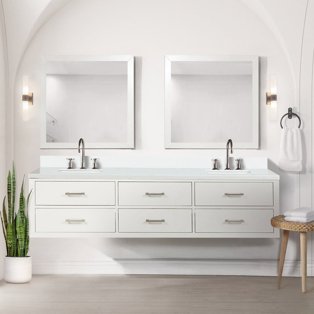 Lexora LVSO80DA211 Southold 80-in White Undermount Double Sink Bathroom Vanity with White Quartz Top (Mirror and Faucet Included)