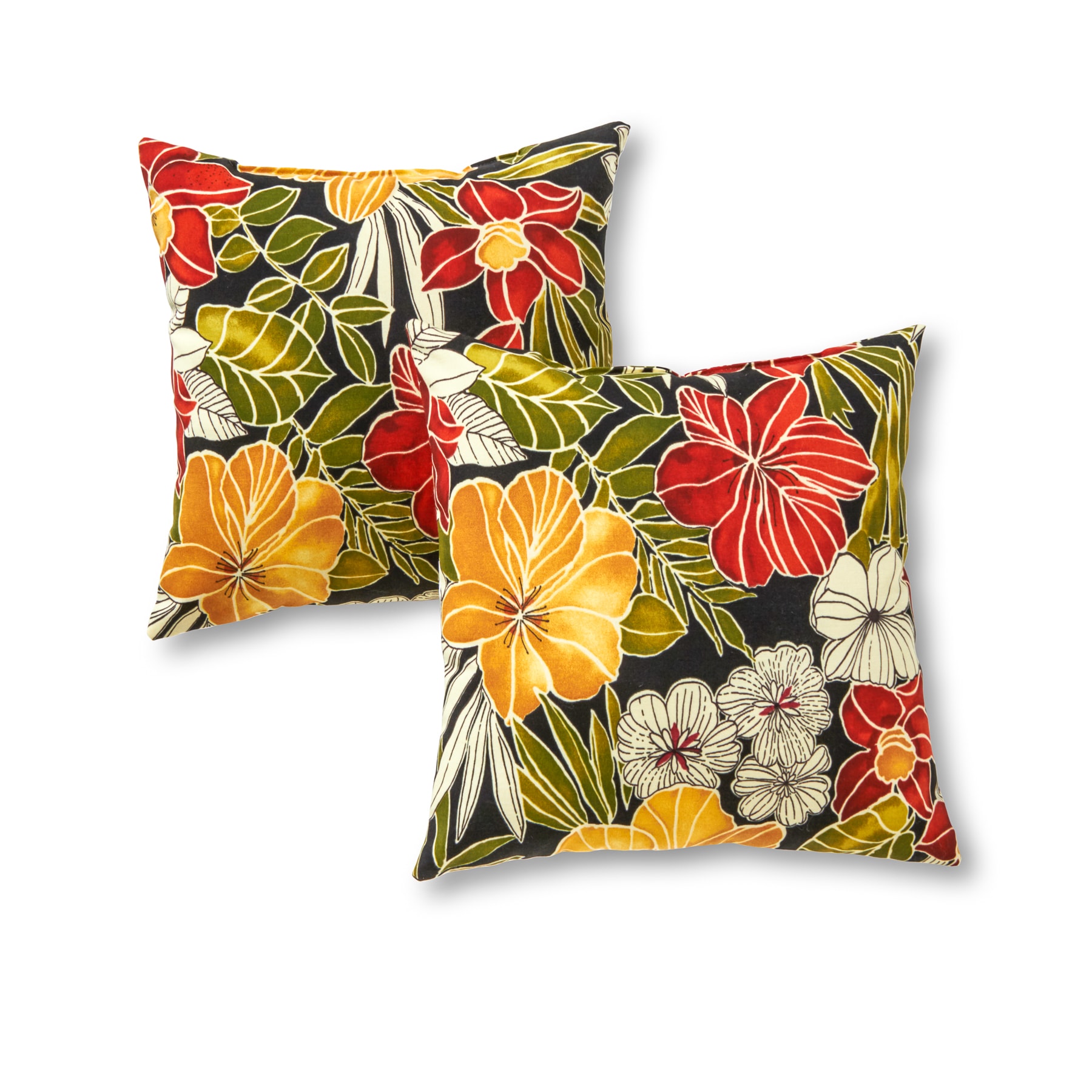 Greendale Home Fashions OC4803S2-ALOHA-BLACK 2-Pack Floral Aloha Black Square Throw Pillow