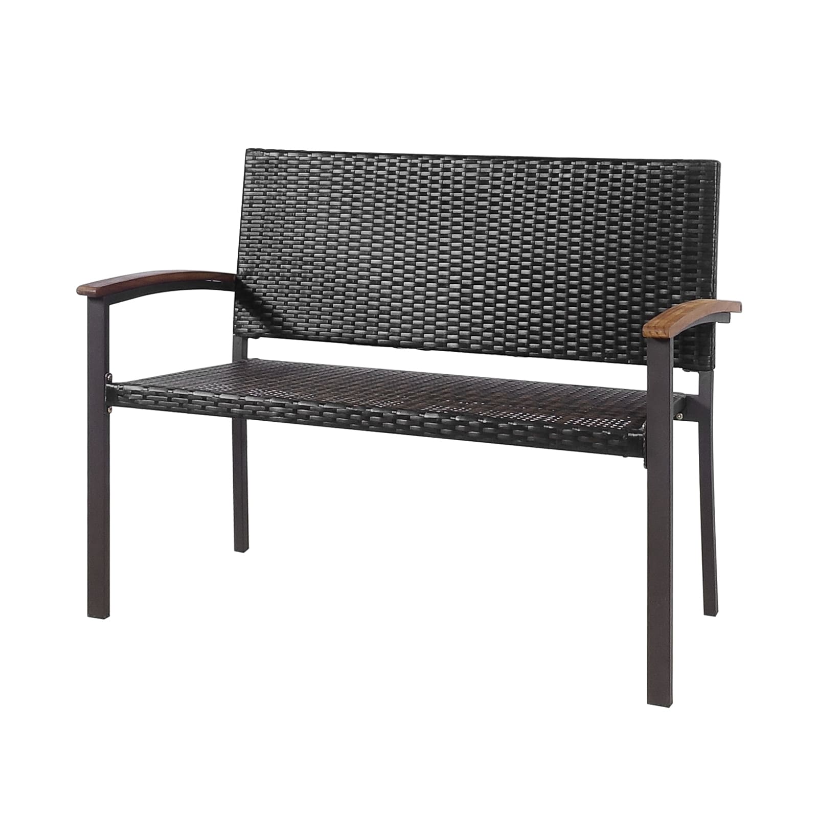 Forclover Patio Bench 48 in W x 34.5 in H Black Rattan Steel Garden Bench in the Patio Benches department at Lowes