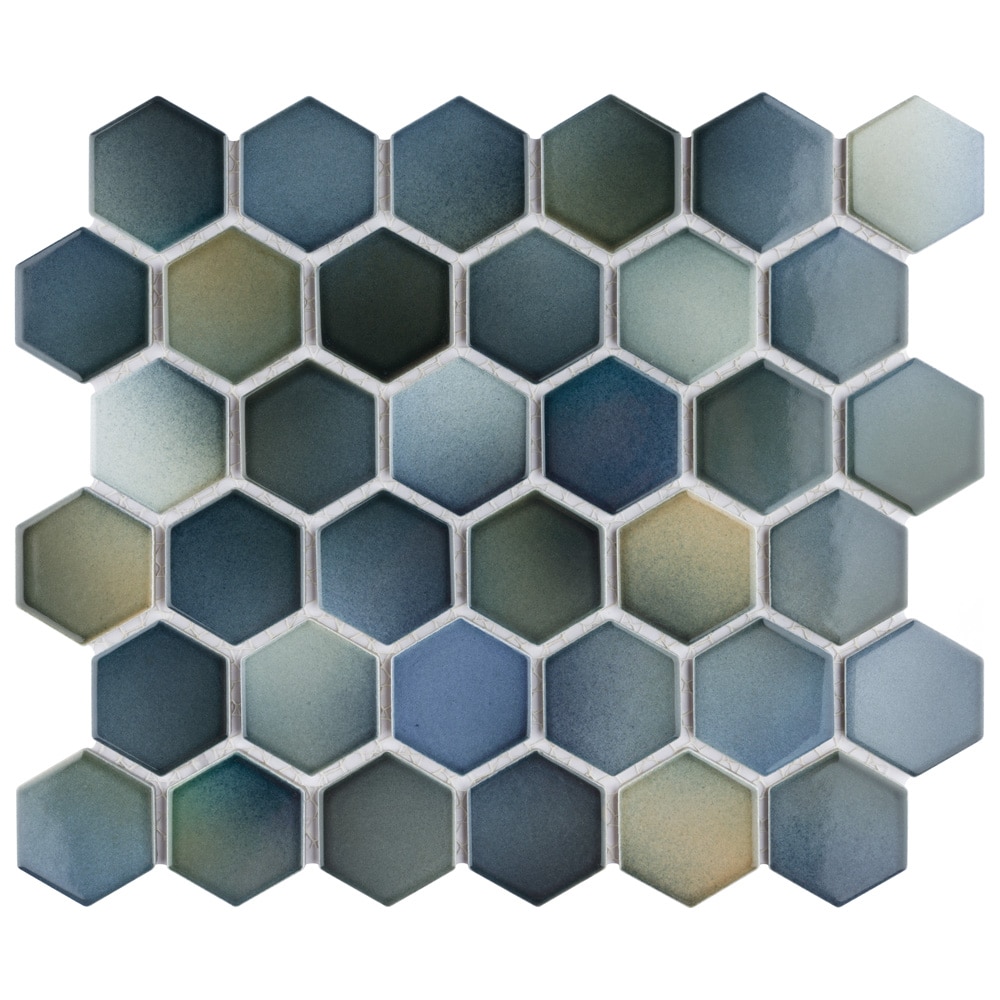 Affinity Tile S1FPLH2X20 Sample- Hudson Due 2" Hex Atlantis 6-in x 6-in Glossy Porcelain Patterned Hexagon Tile