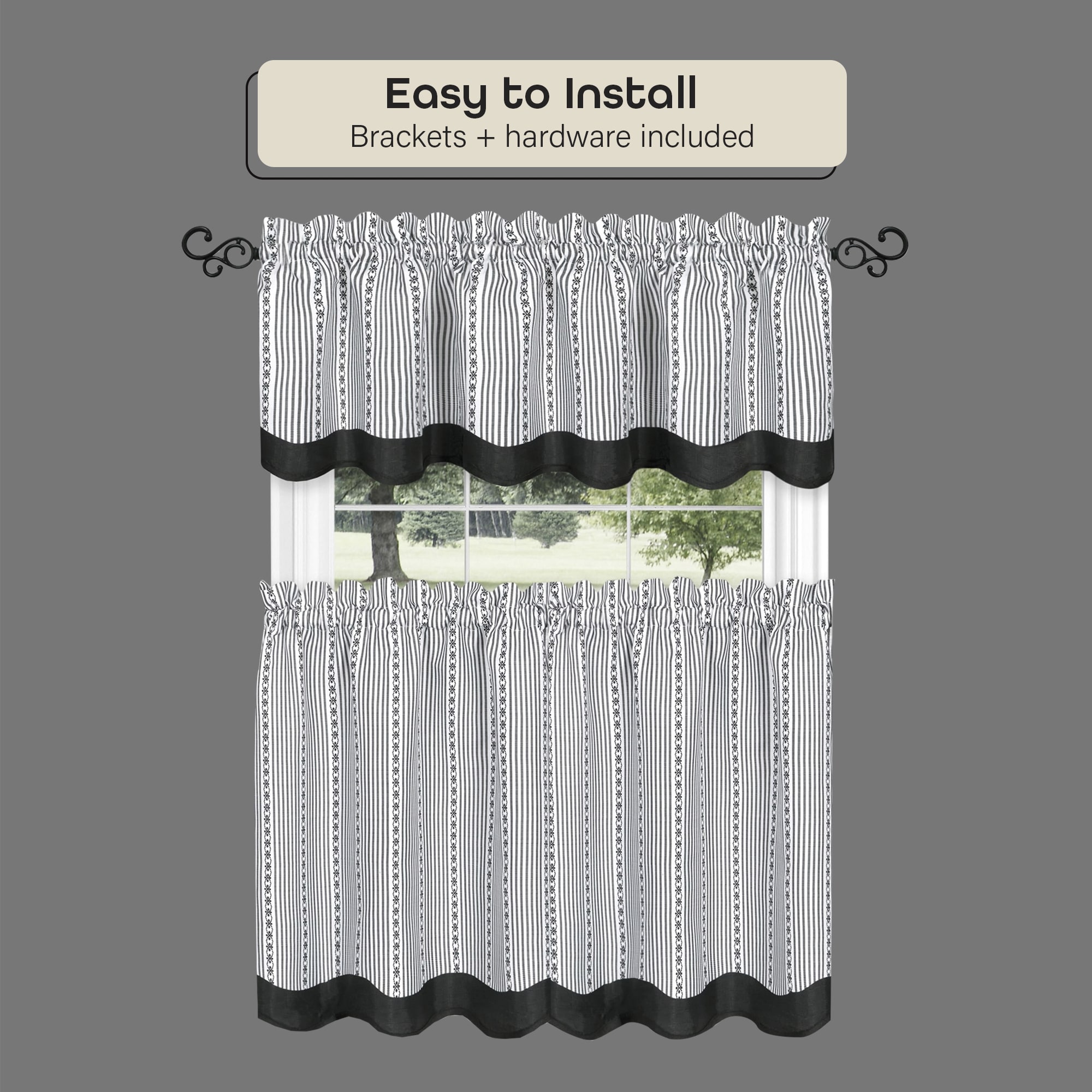 Buono II Black Metal Decorative Curtain Rod with Finial, 66-120"