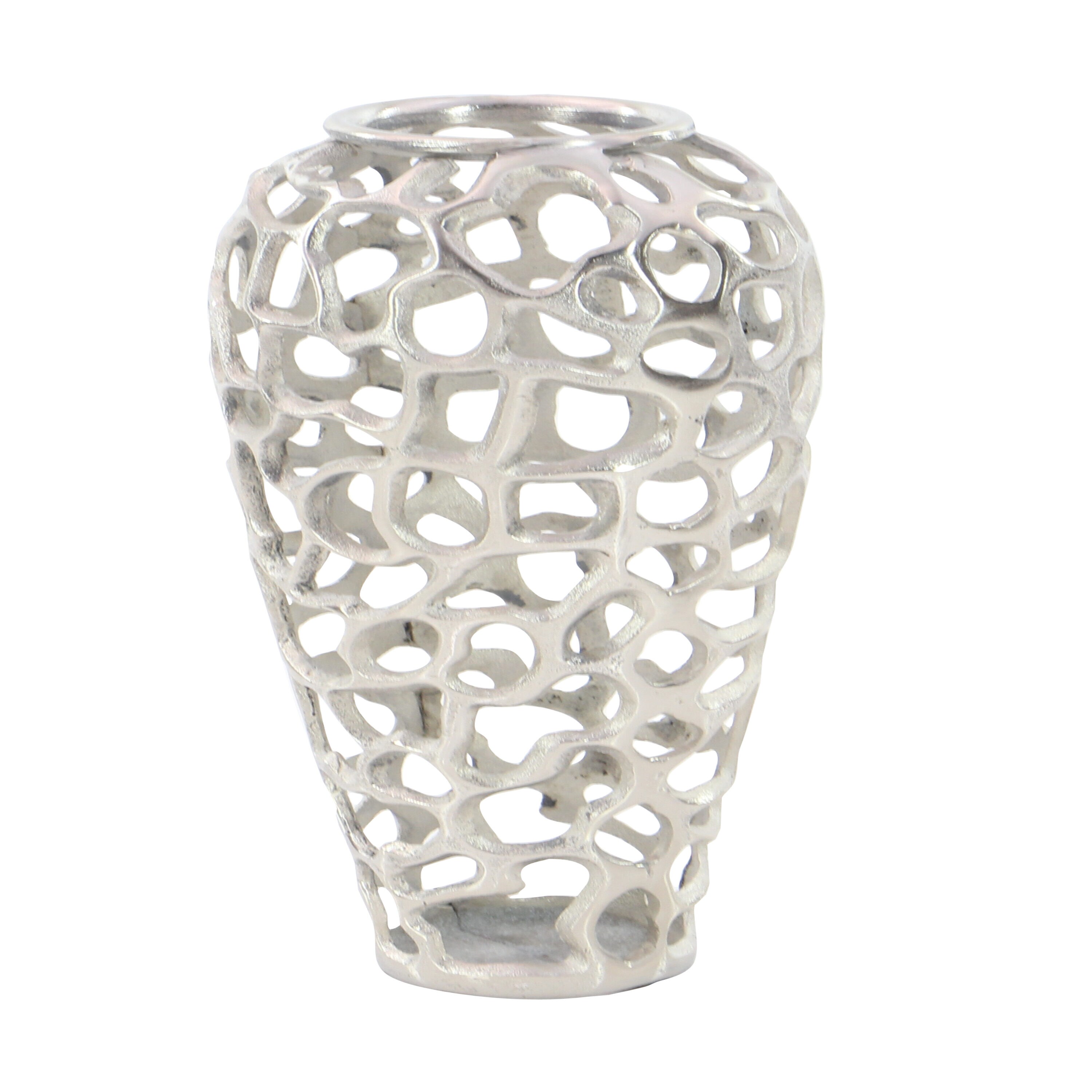 Elegant 19'' Silver Aluminum Bouquet Vase with Hole Design