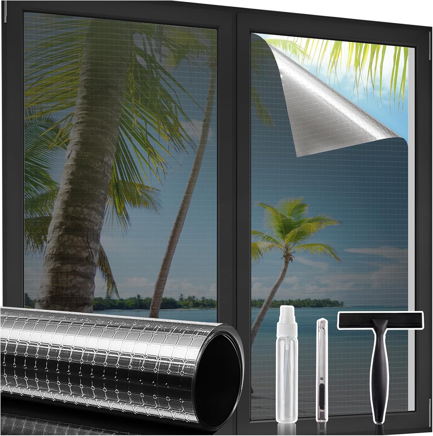 Beautysaid - One Way Privacy Window Film See Out Not in Sun Blocking Home Window Tint Reflective...