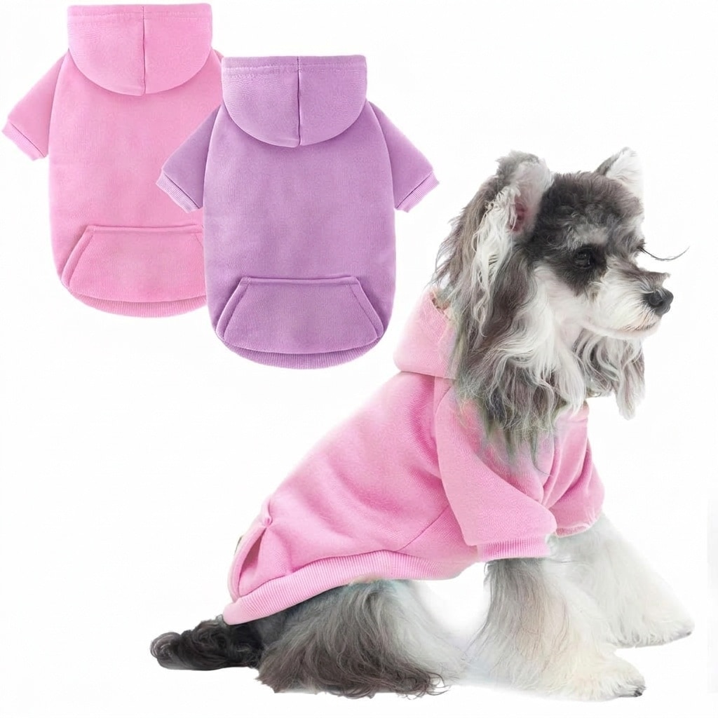 Lukvuzo  2 pack dog hoodie sweater warm fleece lined pet sweatshirt for small medium dogs and cats with pockets sporty daily wear machine washable