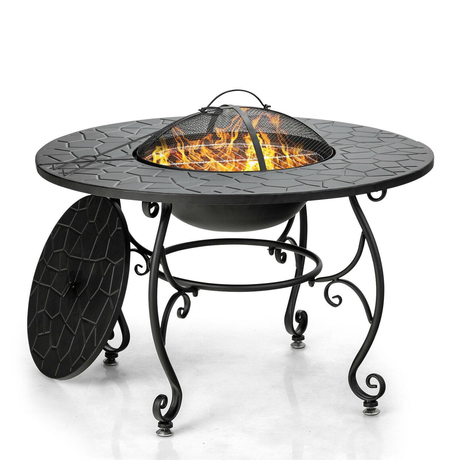 BABOOM BOM-70941-CO Patio Fire Pit Dining Table 35.5-in W Black Steel Wood-Burning Fire Pit