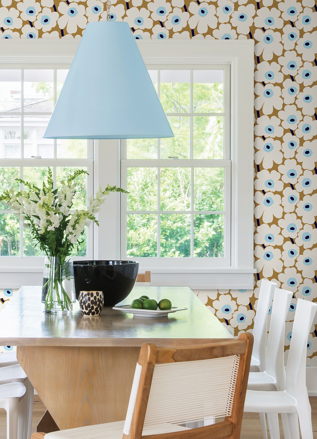 Beige and Blue Floral Peel and Stick Wallpaper Roll