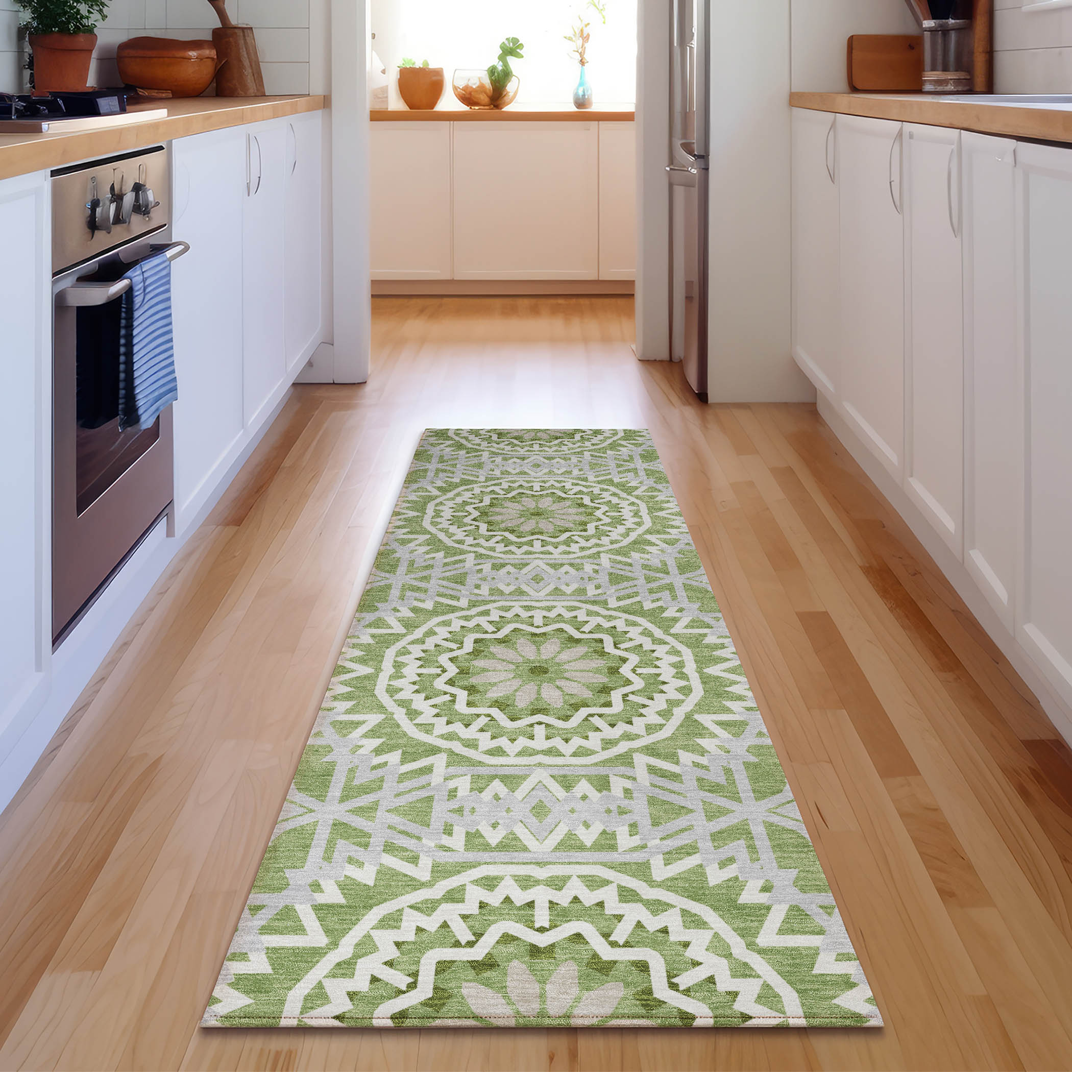 Addison Rugs AMF619GE2X8 Mayfield AMF619GE 2 x 7 (ft) Loomed Polyester Green Rectangular Indoor Geometric Machine washable Area rug