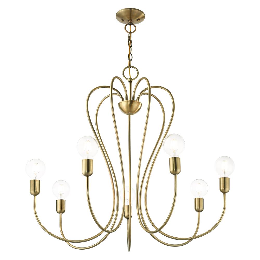 Antique Brass 7-Light Candle Chandelier with Crystal Accents