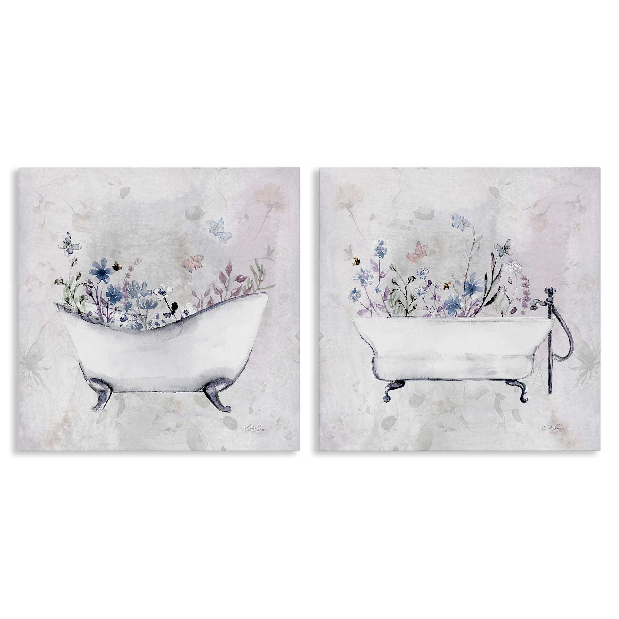 Stupell Industries B2-725-CN-2PC-24X24 Antique Tubs with Botanics 2pc Canvas Set Design by Stella Chang