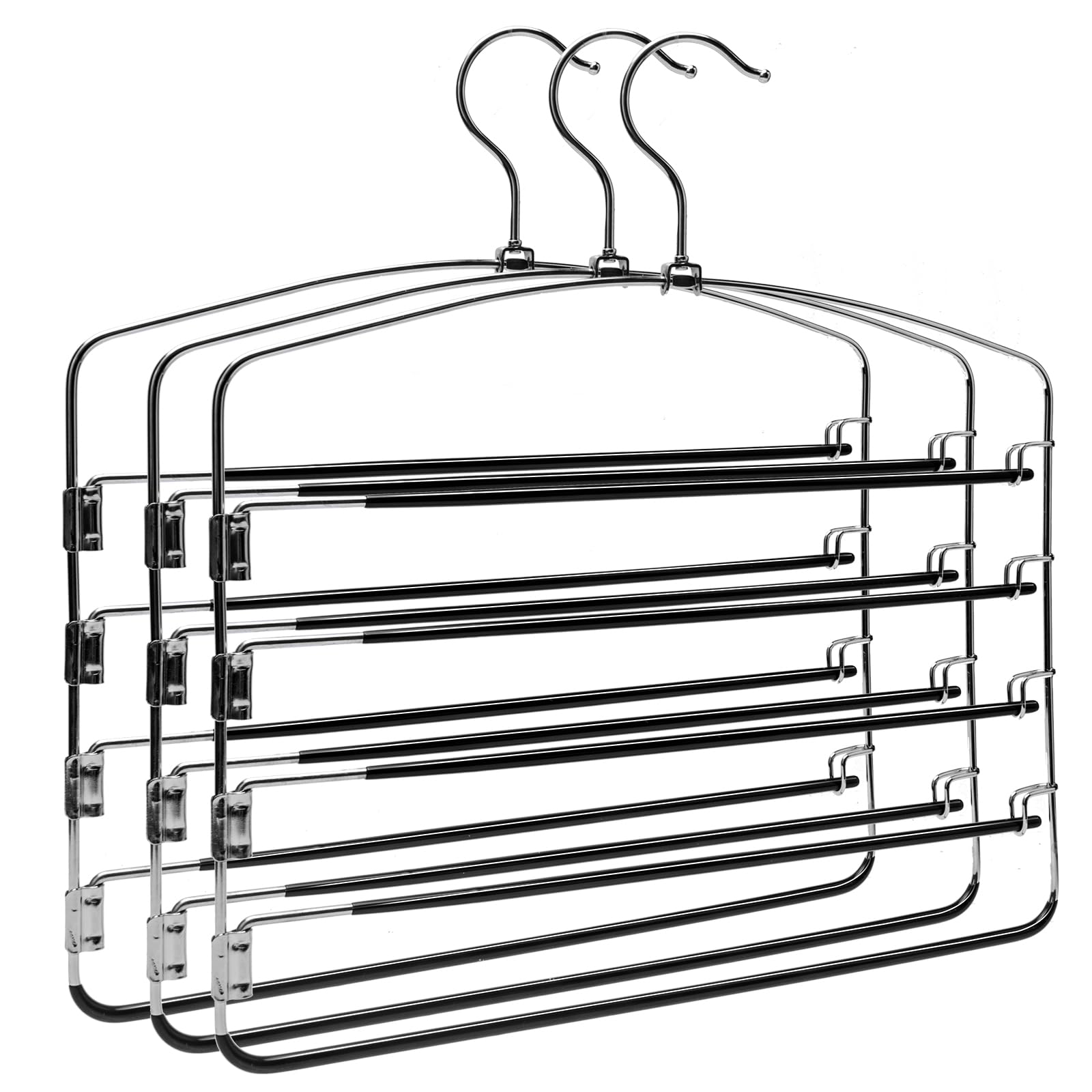 AKSCYZM  Multi Layer Metal Pants Hangers 3 Pack 5 Swing Arms Non Slip Closet Organizer durable home and garden accessory designed for everyday