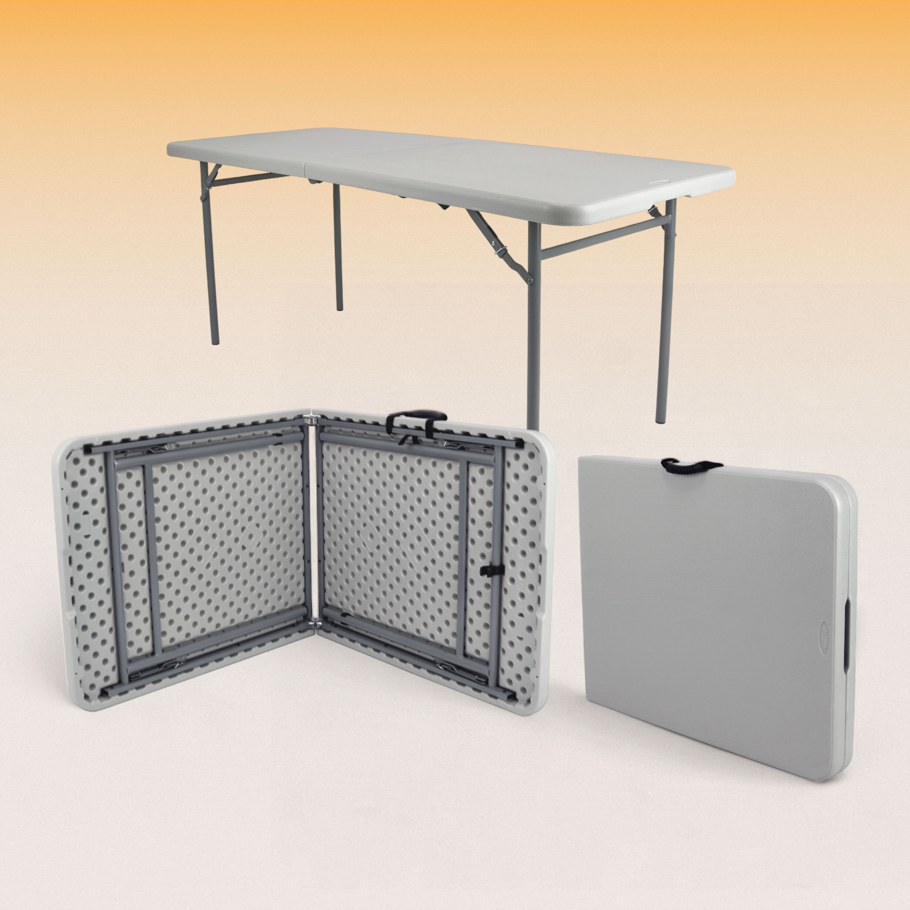 Hampden Furnishings HMDMSFT3060 2.5-ft x 5-ft Fold-in-Half Indoor or outdoor Rectangle Polypropylene Gray Folding dining table 6 -Person