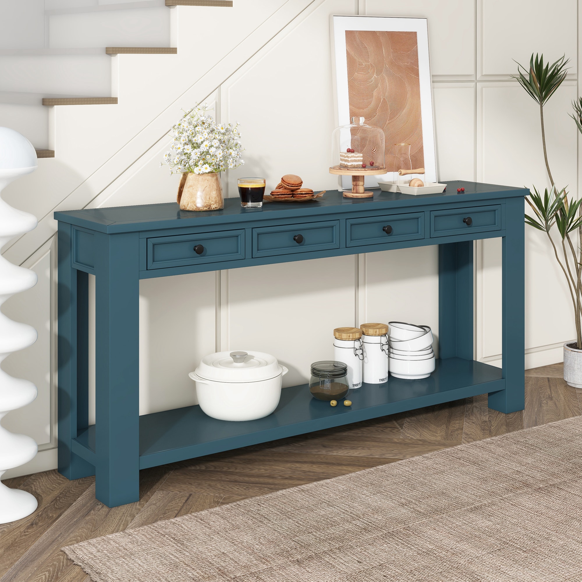 ModernLuxe WF287219AAC Console TableSofa Table with Storage Drawers and Bottom Shelf for Entryway HallwayDark Blue