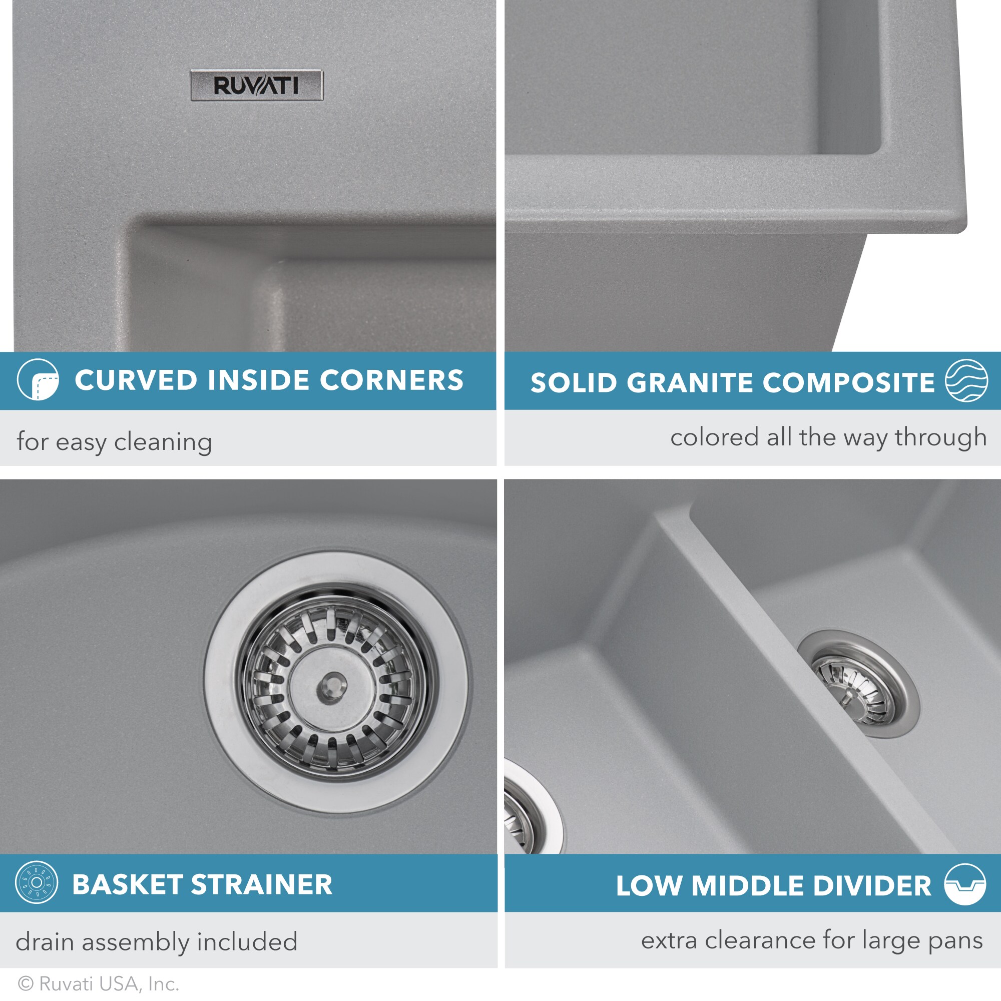Silver Gray Stone Double Bowl Drop-in Kitchen Sink