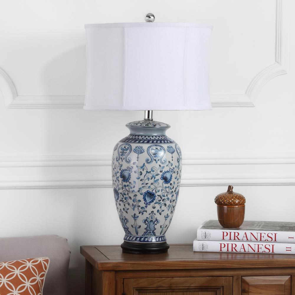 Safavieh Paige 27-in Blue/White Rotary Socket Table Lamp with Fabric ...