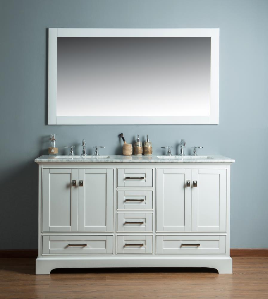 Stufurhome 60-in White Undermount Double Sink Bathroom Vanity with ...