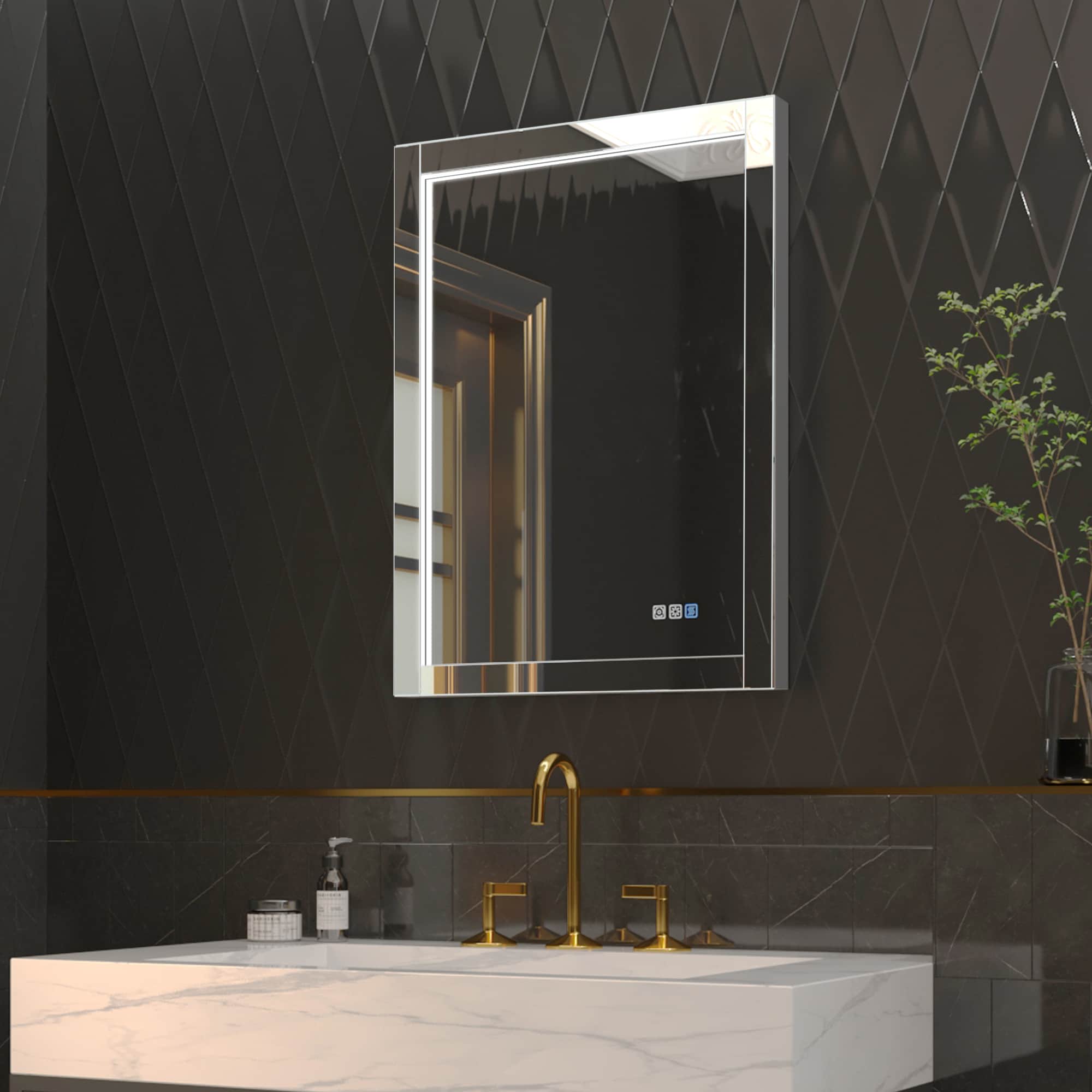 ExBrite 24-in x 32-in Dimmable Lighted LED Mirror- 24W Fog Free Framed Bathroom Vanity Mirror | DHBM4024BLAL