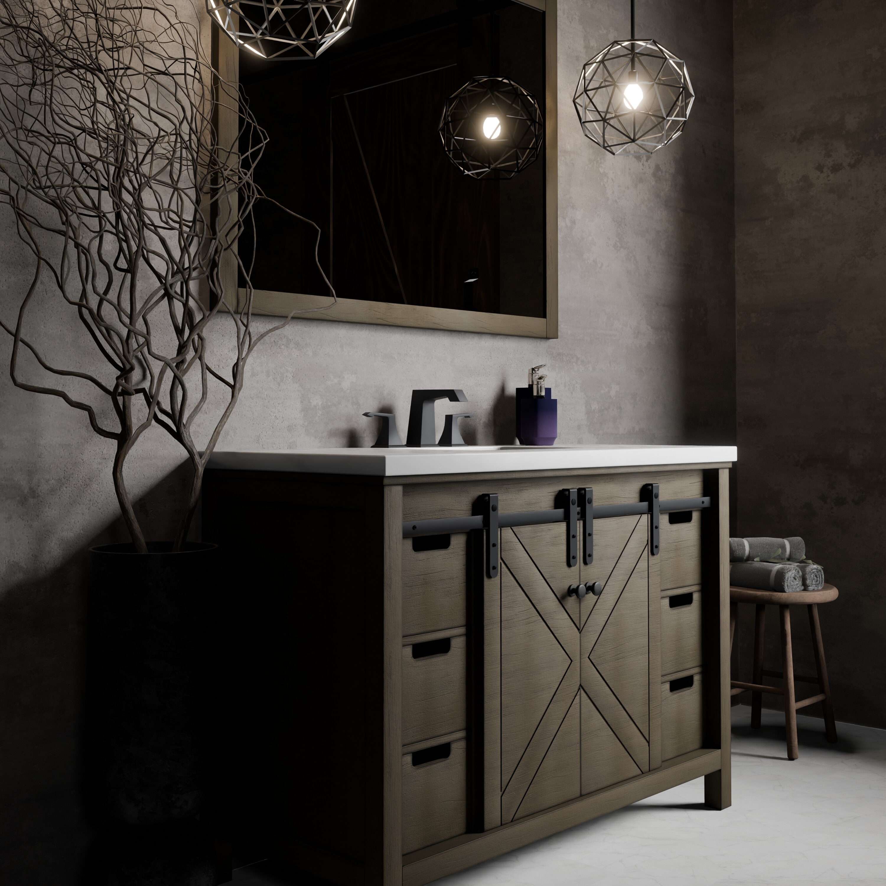 Lexora LM342248SK00M44 Marsyas 48-in Rustic Brown Bathroom Vanity Base Cabinet without Top (Mirror Included)