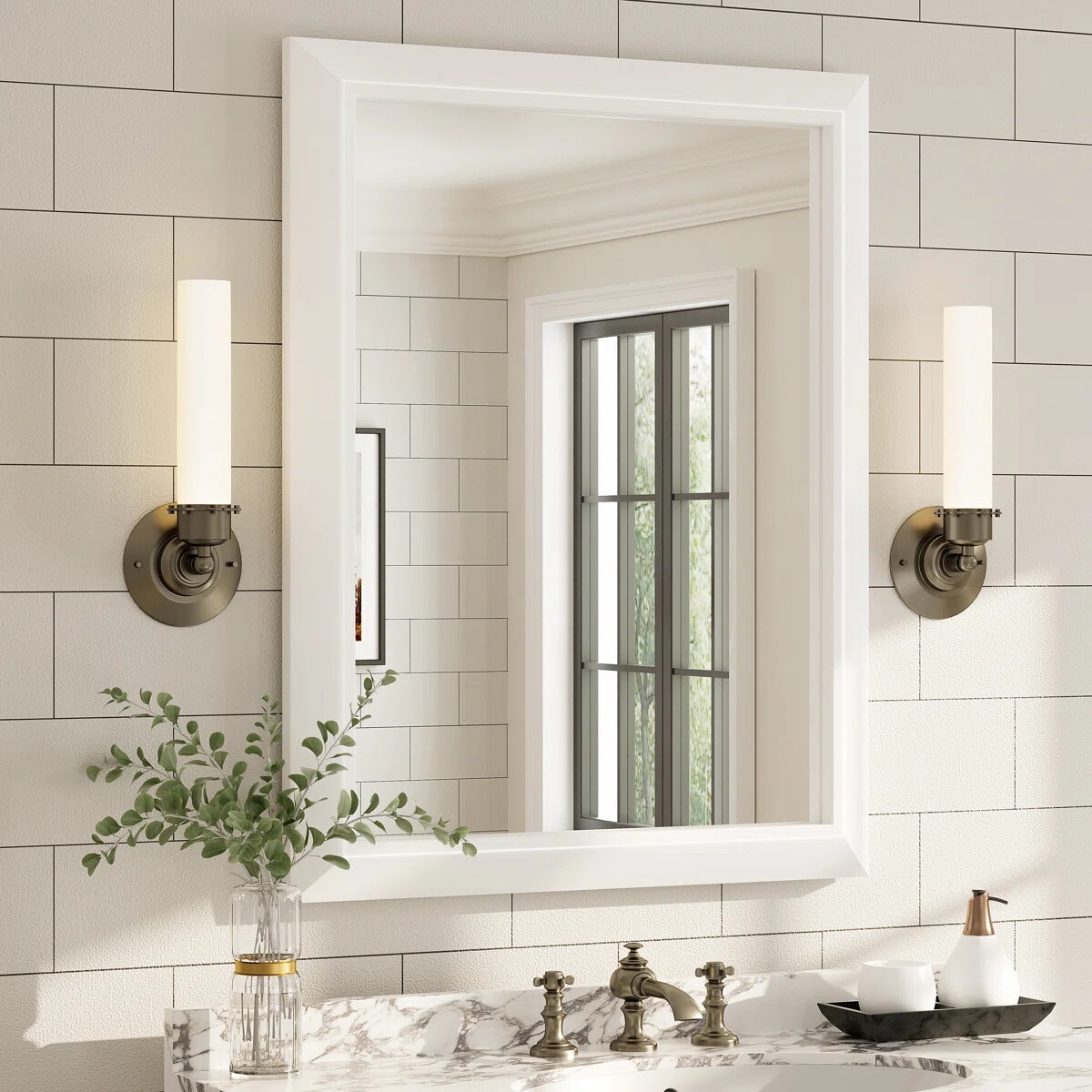 YQP 36x28 Inch Rectangle Thick Metal Framed Bathroom Mirrors with Tempered Glass