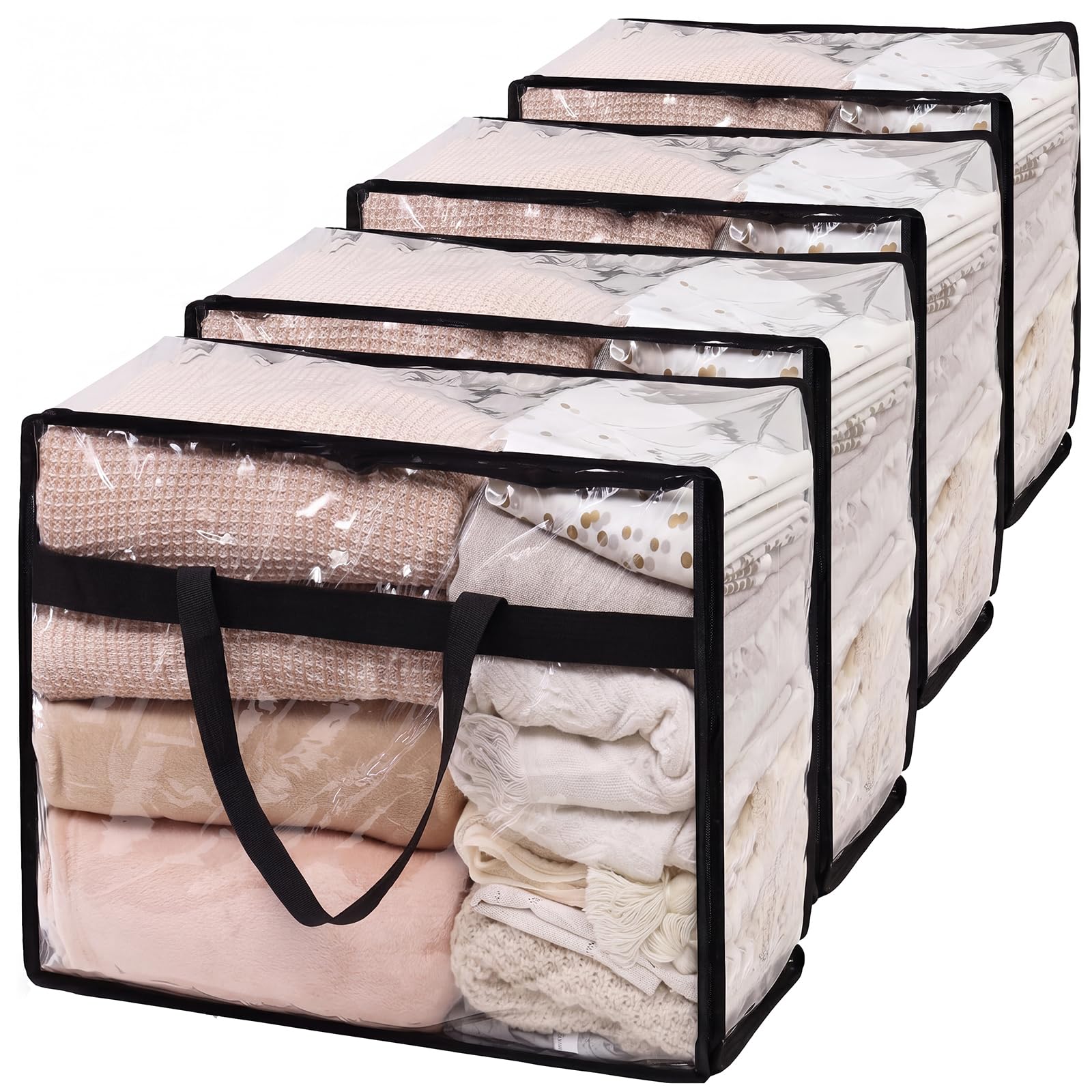Etokfoks  4 pack 60L extra large clear vinyl blanket storage bags 23 5 x 16 5 x 9 5 in heavy duty PVC with zipper and reinforced handles