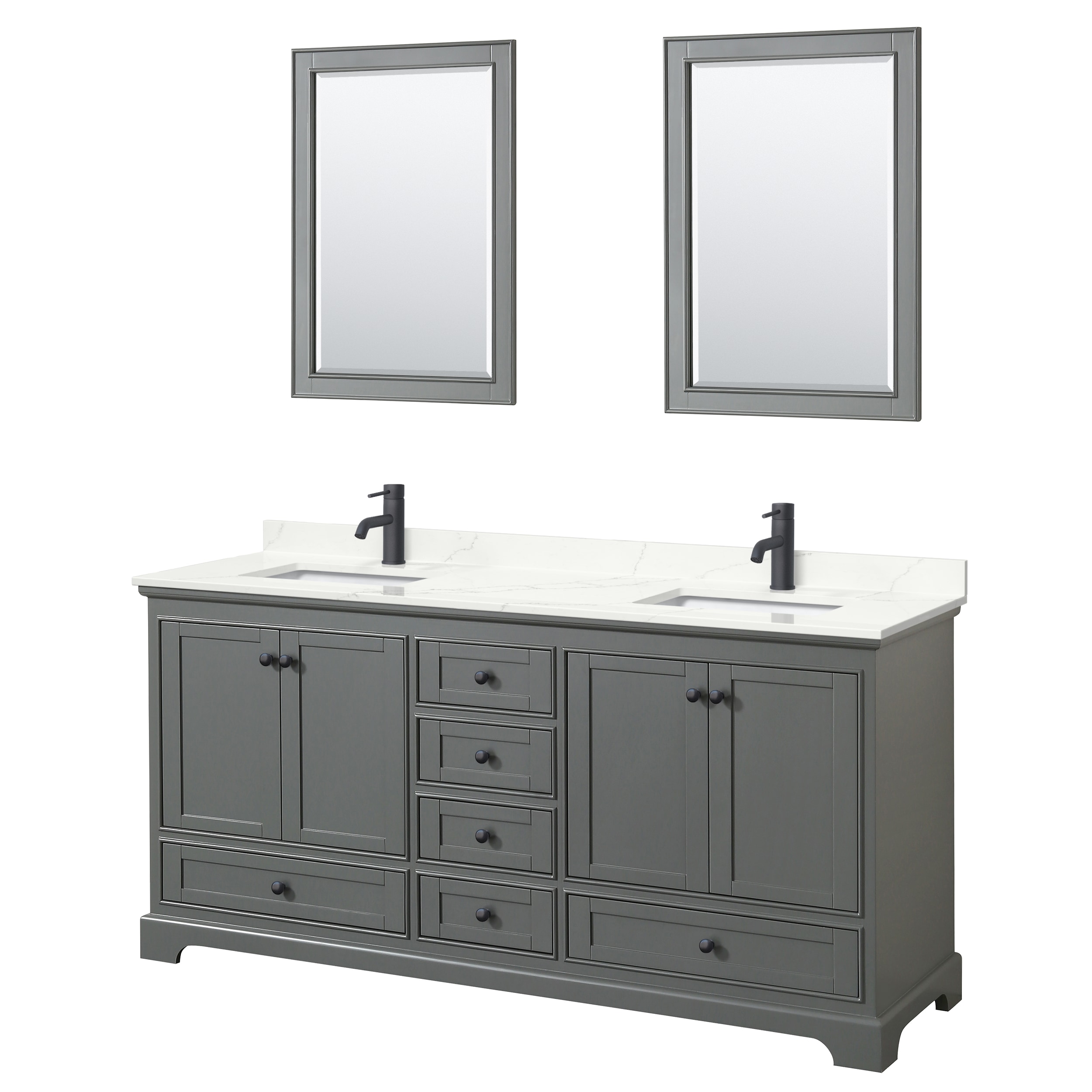 Wyndham Collection WCS202072DGBGTUNSM24 Deborah 72-in Dark Gray Undermount Double Sink Bathroom Vanity with Giotto Quartz Top (Mirror Included)