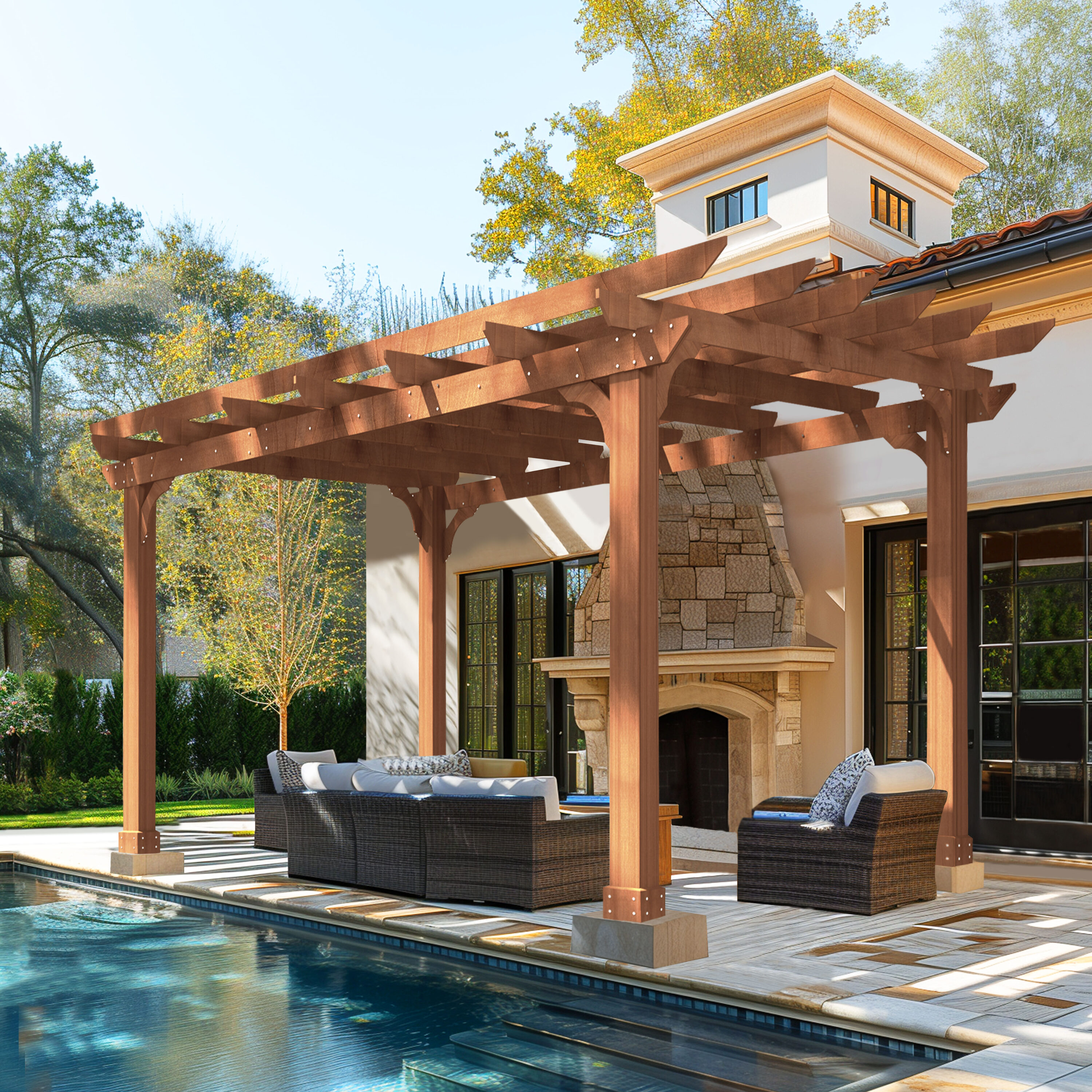 VEIKOUS PG0202-1012 10-ft W x 12-ft L x 7-ft 3-in H Brown Wood Freestanding Pergola
