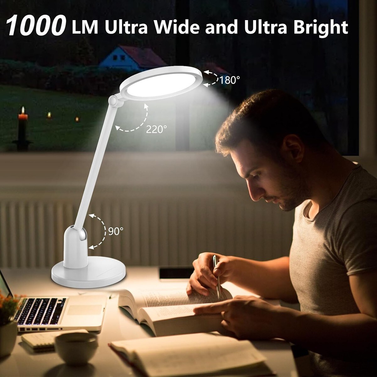 HEKCUIX White LED Desk Lamp with Stable Base 1000LM Dimmable Table ...