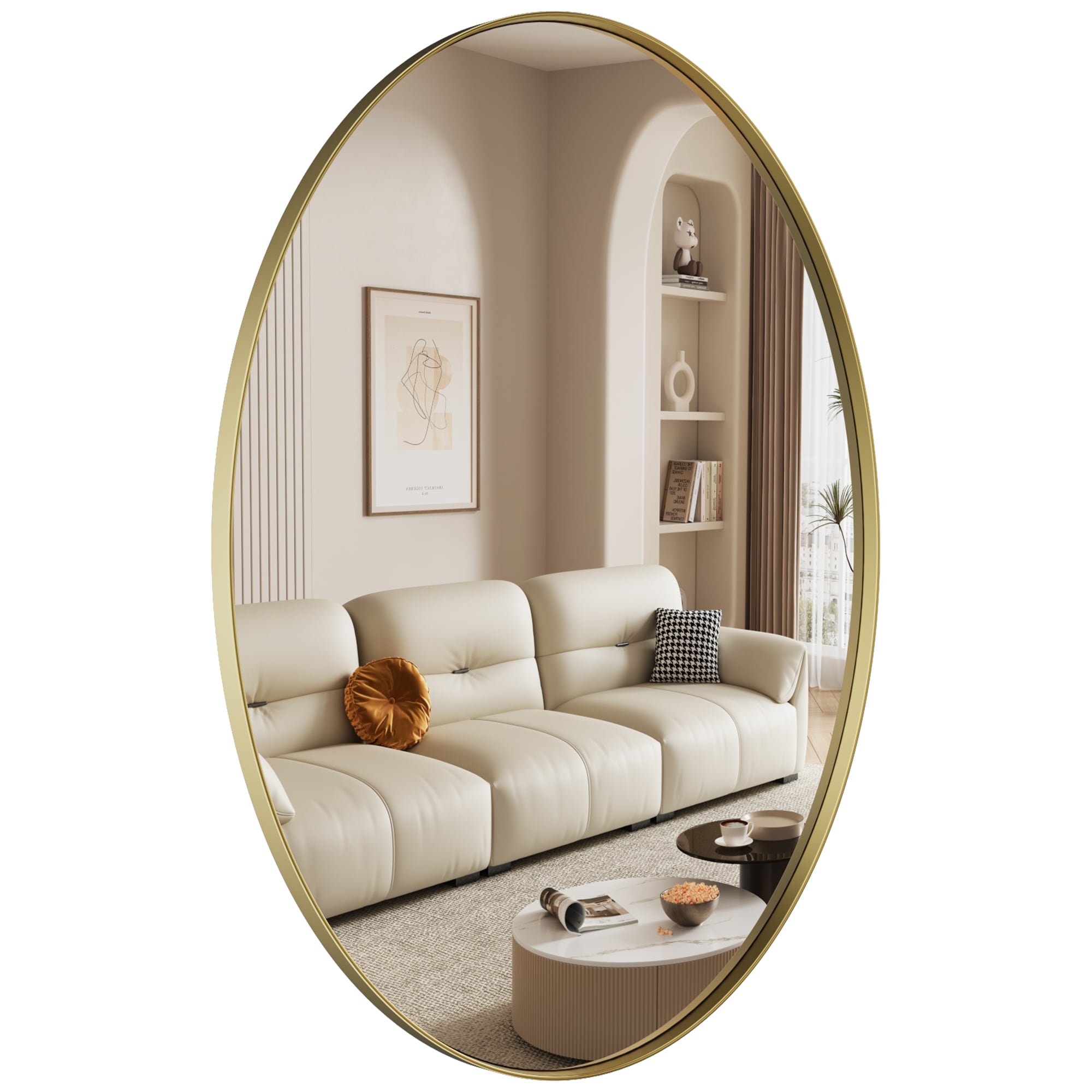 Clavie LS-24361-OGD Bathroom Mirrors Wall Mirrors Accent Mirrors 24-in W x 36.0-in H Oval Gold Framed Wall Mirror