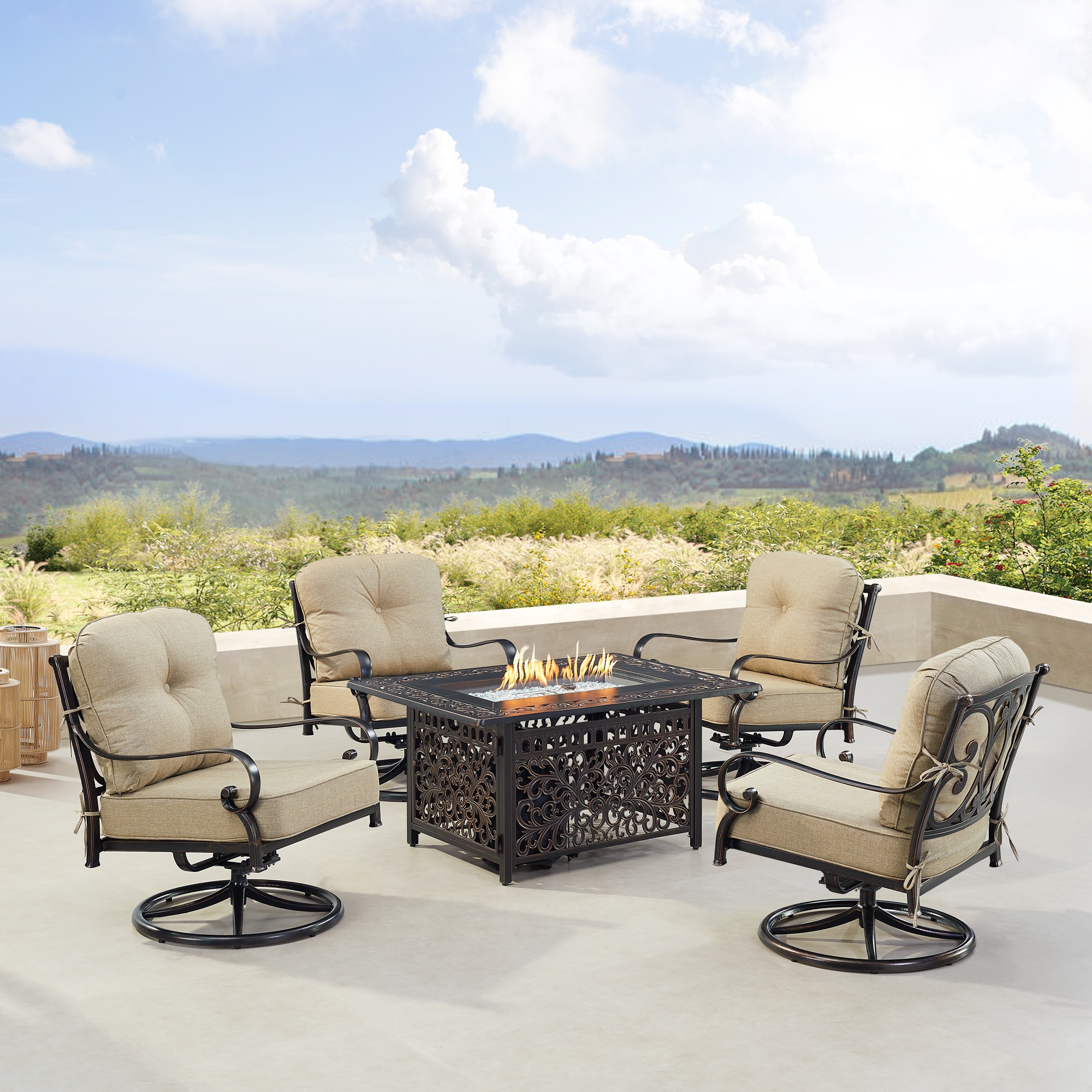 Oakland Living POPPY4CHCABOSTNCUA 14-Piece Patio Conversation Set with Tan Cushions