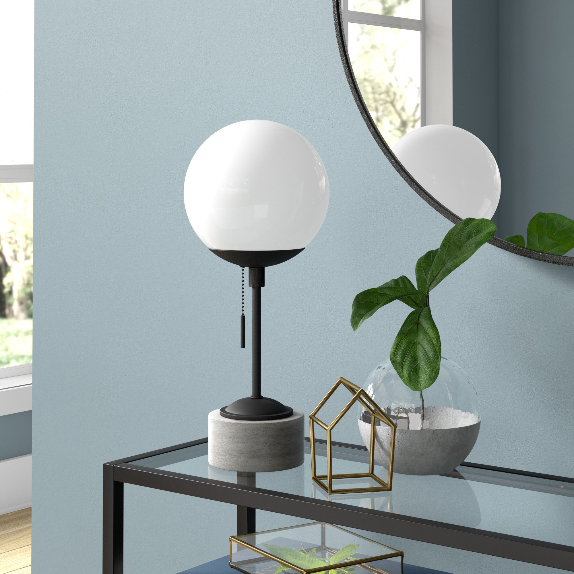 Hailey Home TL0548 Reagan 18-in Black On/Off switch Table Lamp with Glass Shade