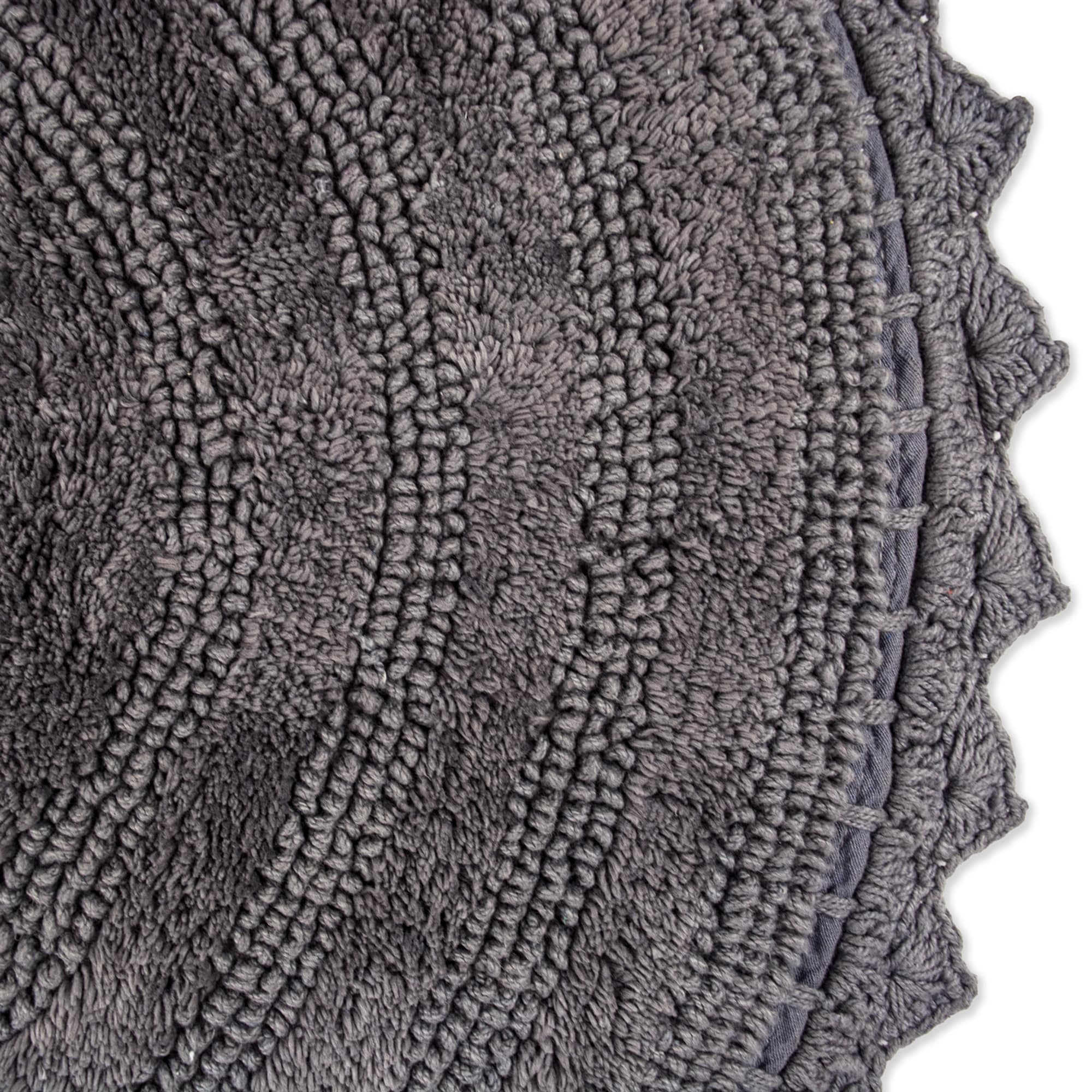 Gray Cotton Round Crochet Bath Mat, 28" Diameter