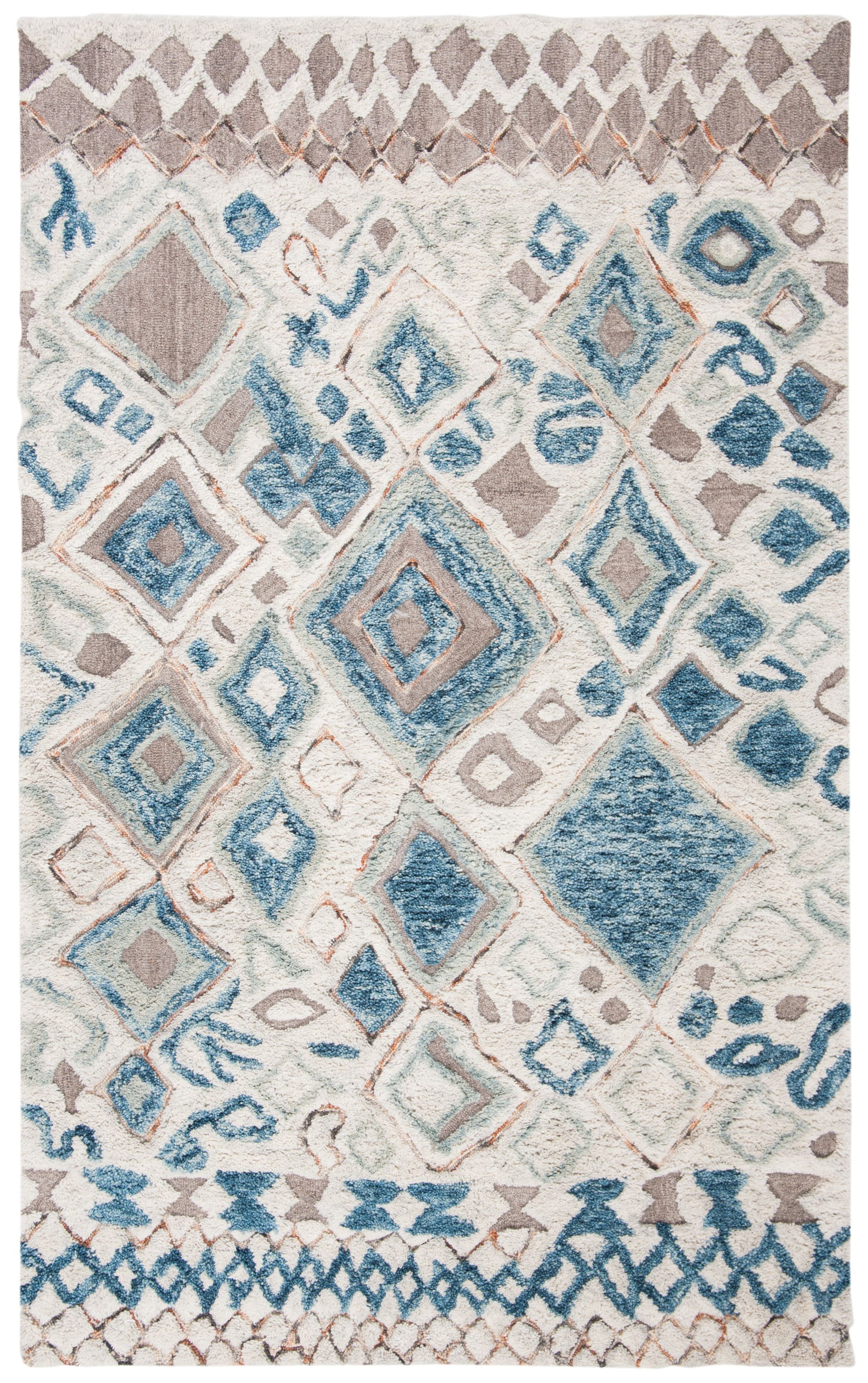 Safavieh CSB618B-5 Casablanca Masako 5 x 8 (ft) Tufted Wool Beige/Navy Rectangular Indoor Abstract Moroccan Area rug