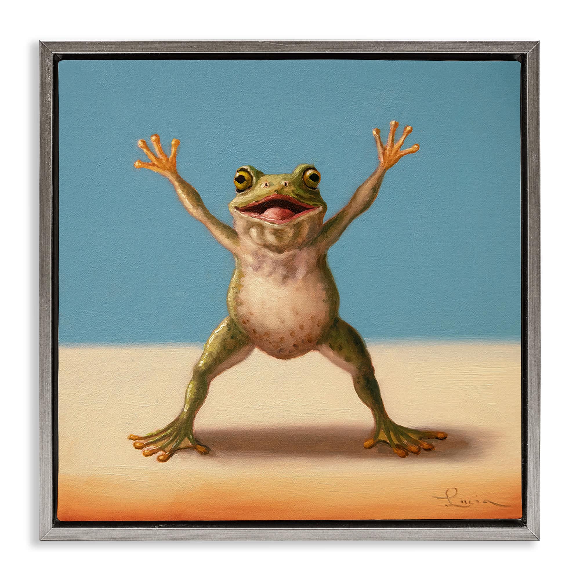 Stupell Industries BS-778-FFL-17X17 Motivational Exercise Frog Gray Framed Floater Canvas Wall Art By Lucia Heffernan 18 x 18