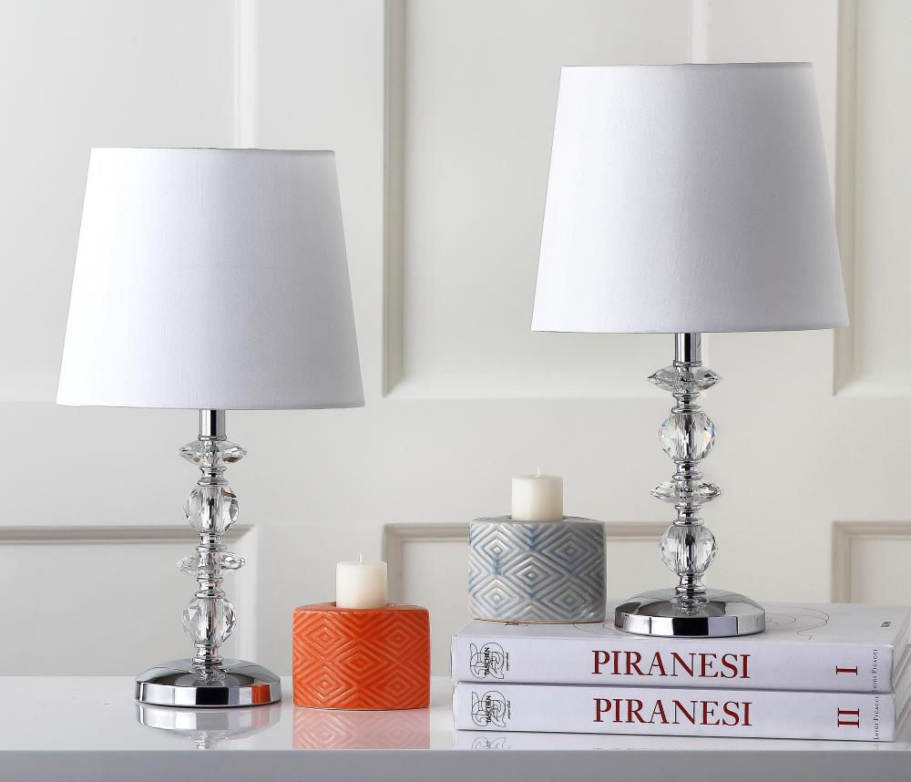 Elegant Derry Crystal Orb Table Lamp Set, Transparent with White Shade