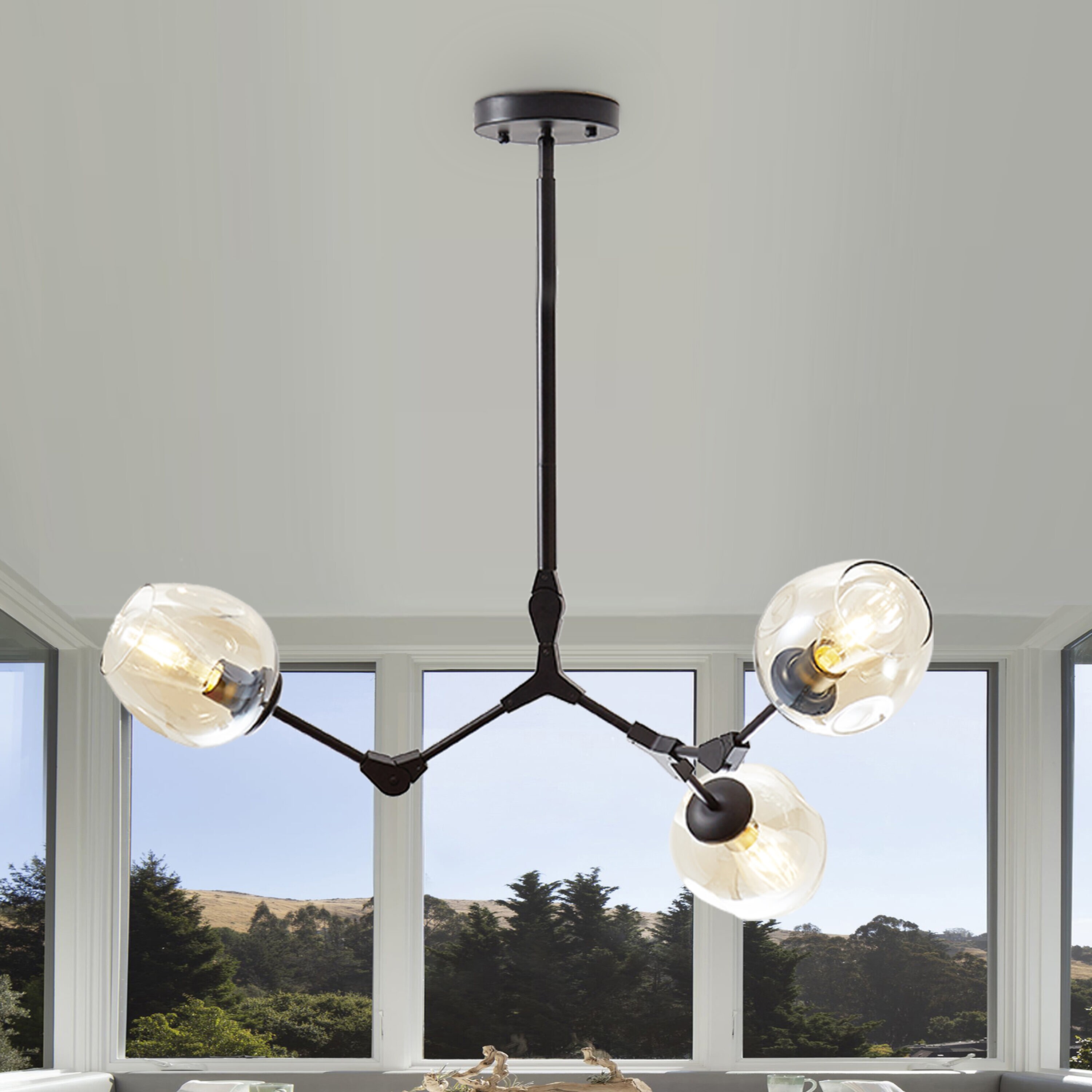 Oaks Decor BD1030-3-HP Rochelle 3 -Light Brushed Black Modern/contemporary For Use in Bedrooms, Dining Rooms, Foyers, Kitchens, Living Rooms Chandelier