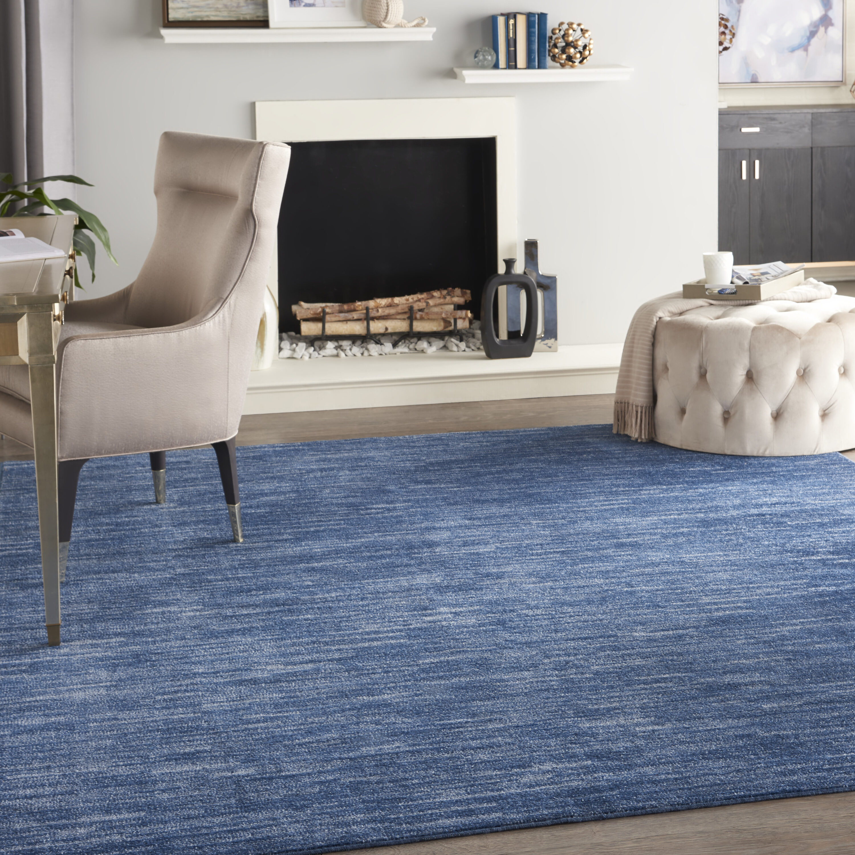 Nourison 99446824486 Essentials 8 x 10 (ft) Loomed Polypropylene Navy Blue Rectangular Indoor/Outdoor Solid Wash with water Area rug
