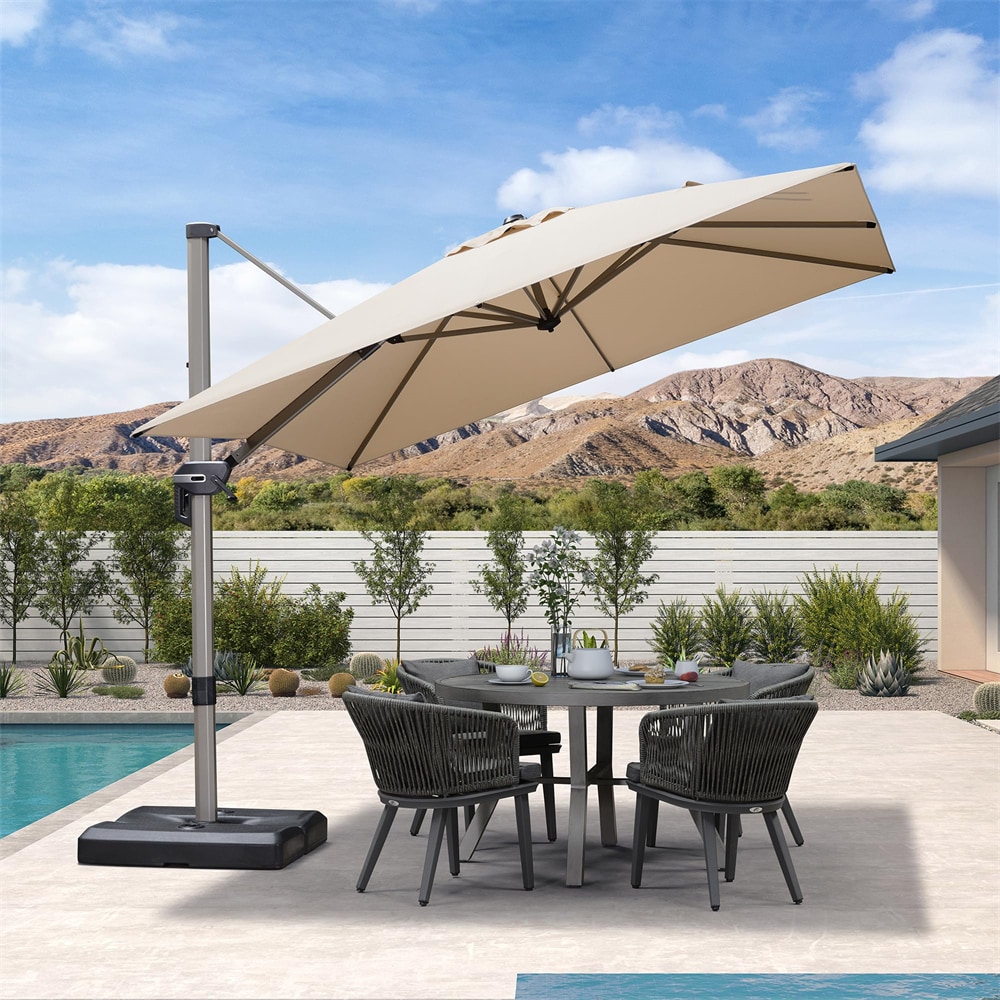 PURPLE LEAF LS01HLRS09-KK 9-ft Aluminum Beige Crank Cantilever Patio Umbrella