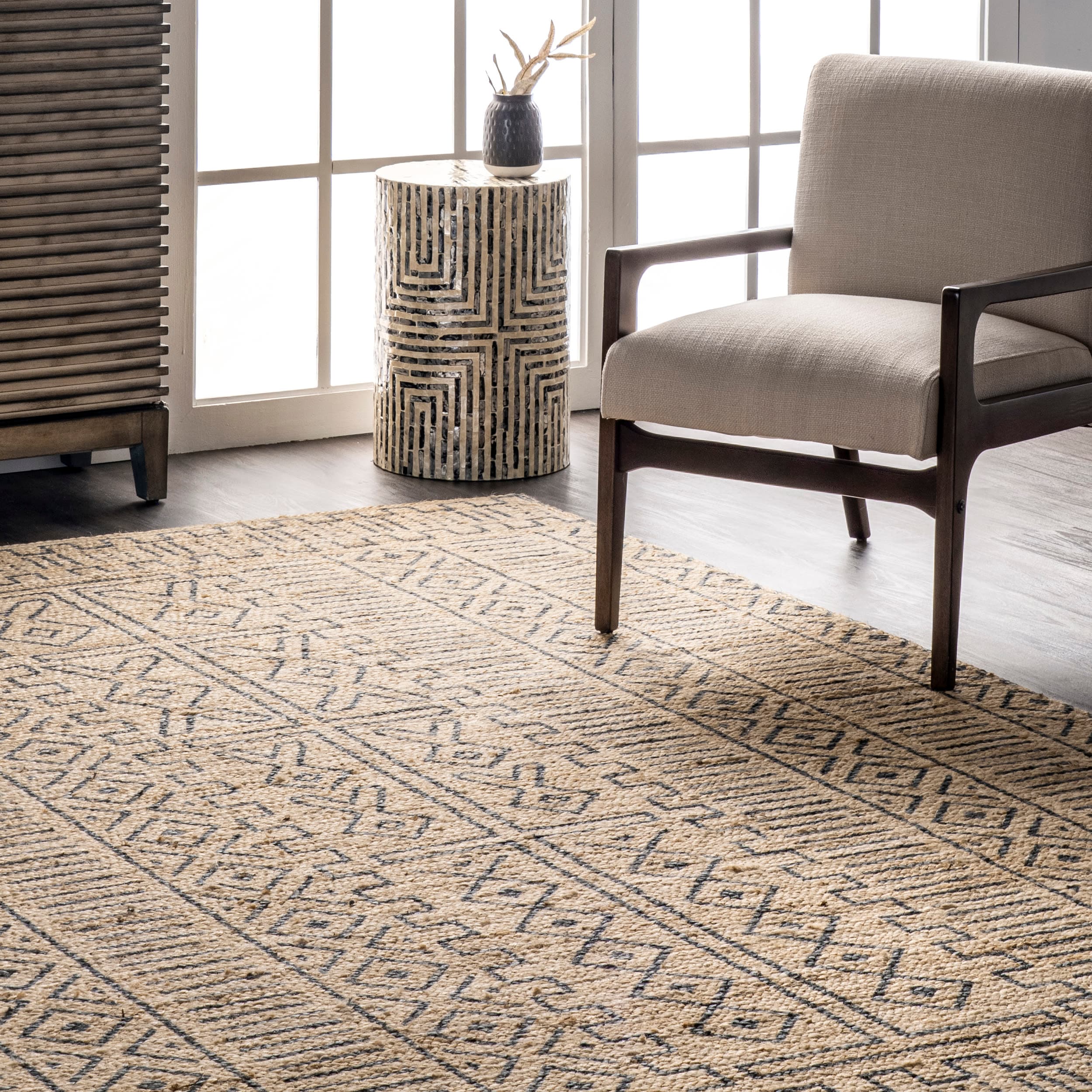 Tuareg-Inspired Handmade Braided Jute Area Rug, 5' x 8', Gray