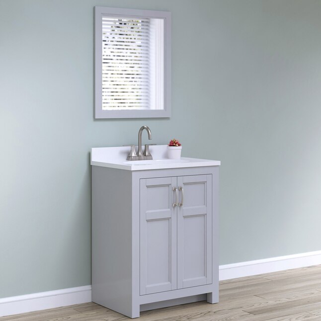 Style Selections Lowry 25 In Light Gray Single Sink Bathroom Vanity With White Acrylic Top Mirror Included The Vanities Tops Department At Com - 25 Inch Deep Bathroom Vanity Top