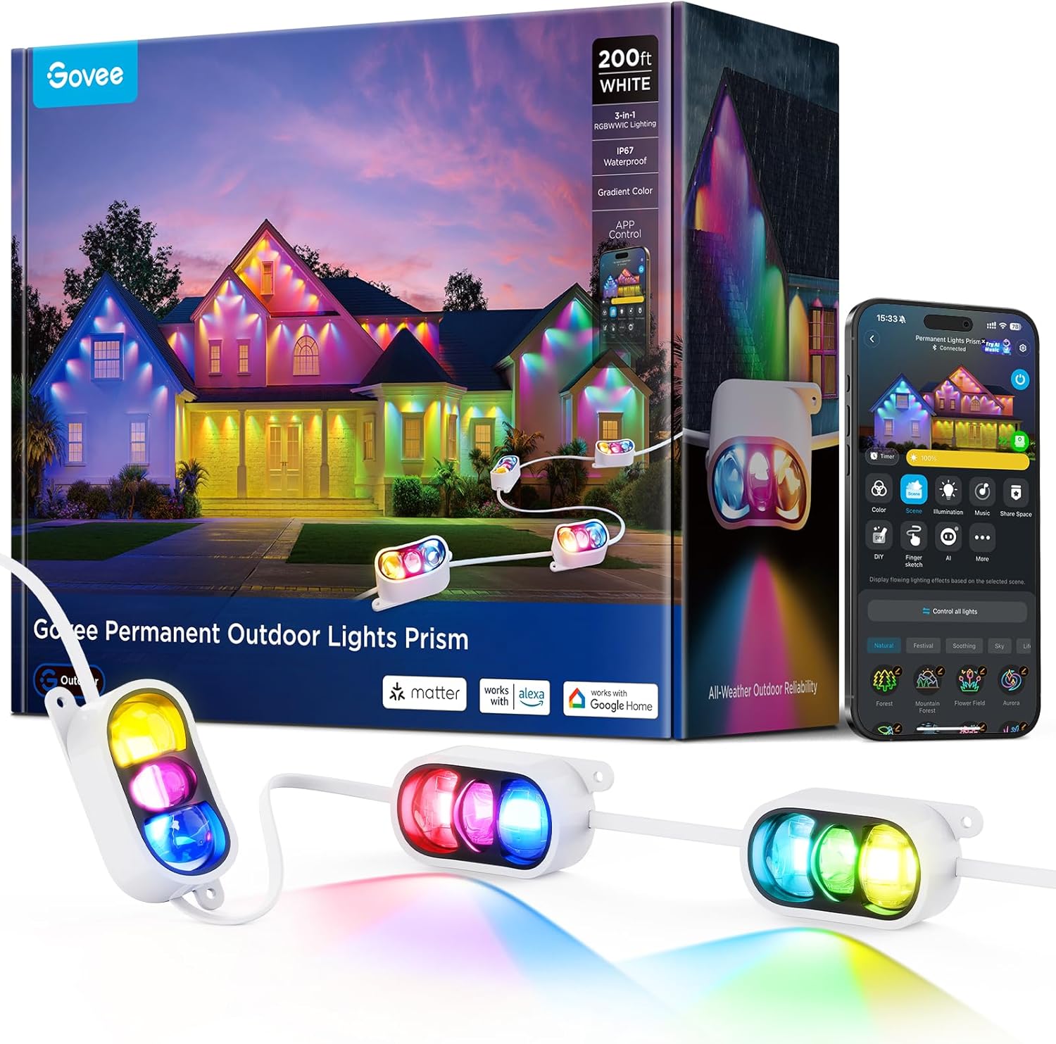 Govee  200ft White Permanent Outdoor Lights Prism