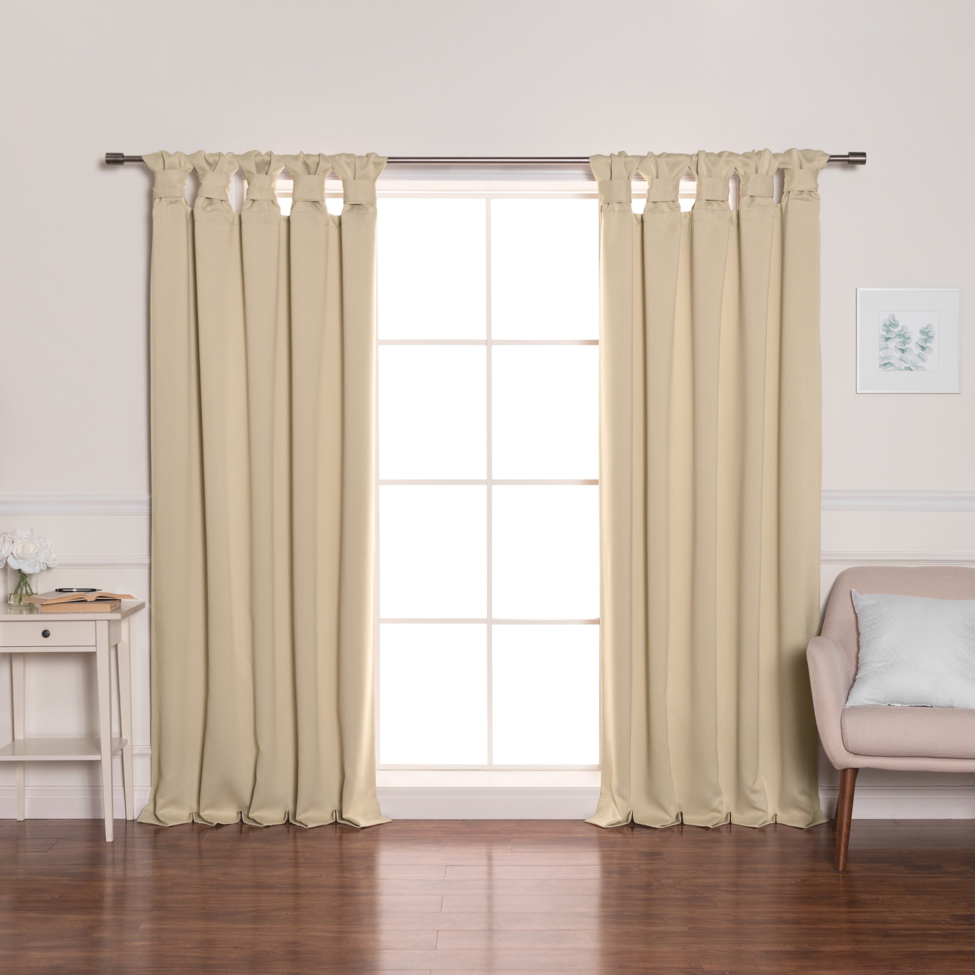 Best Home Fashion BANDTAB-84-BEIGE 84-Inches Beige Blackout Back tab Curtain panel pair
