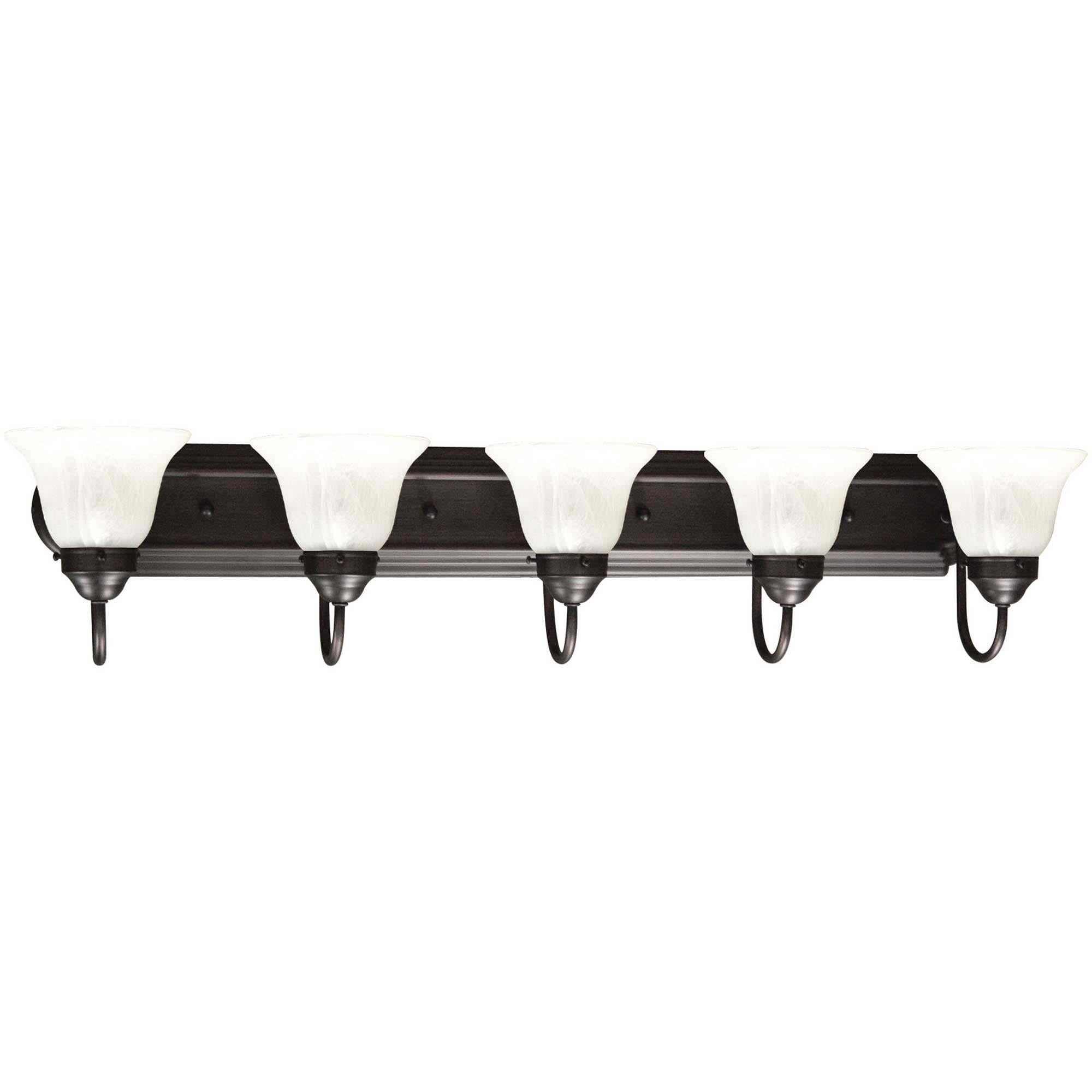 Minster Antique Bronze 5-Light Vanity Fixture with Alabaster Glass