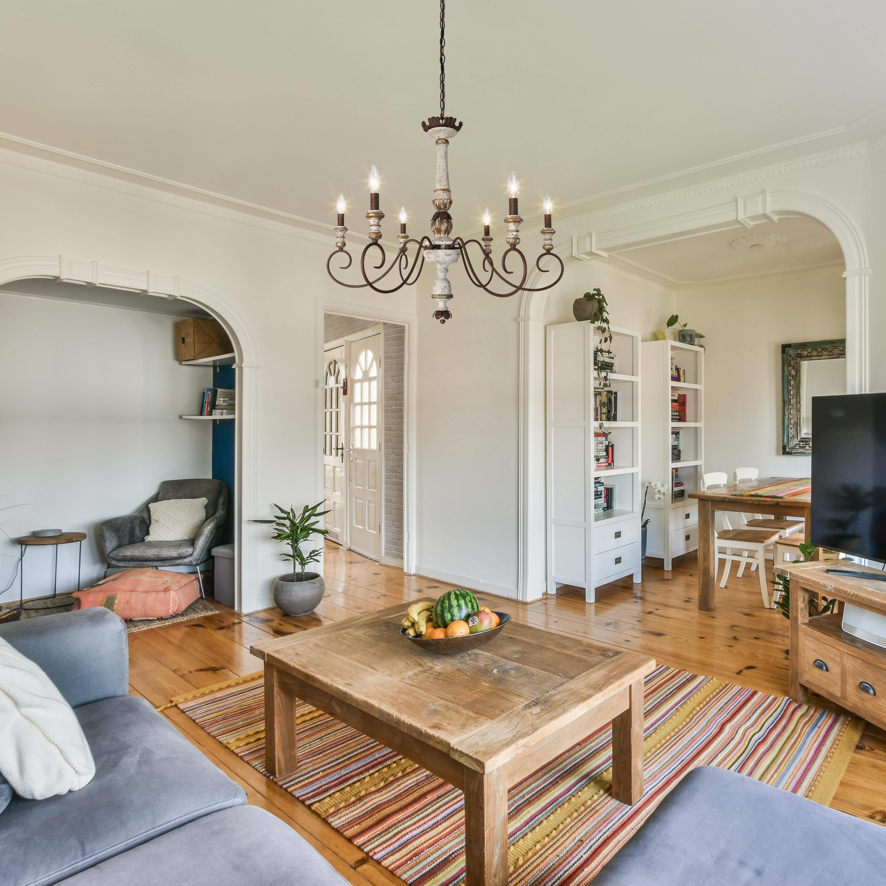 Rustic French Country 6-Light Distressed Wood Chandelier