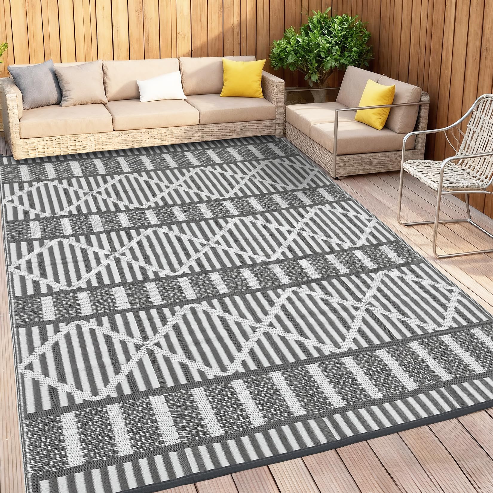 IdealHouse 9x18 Outdoor Rug Waterproof Patio Mat Reversible Plastic ...