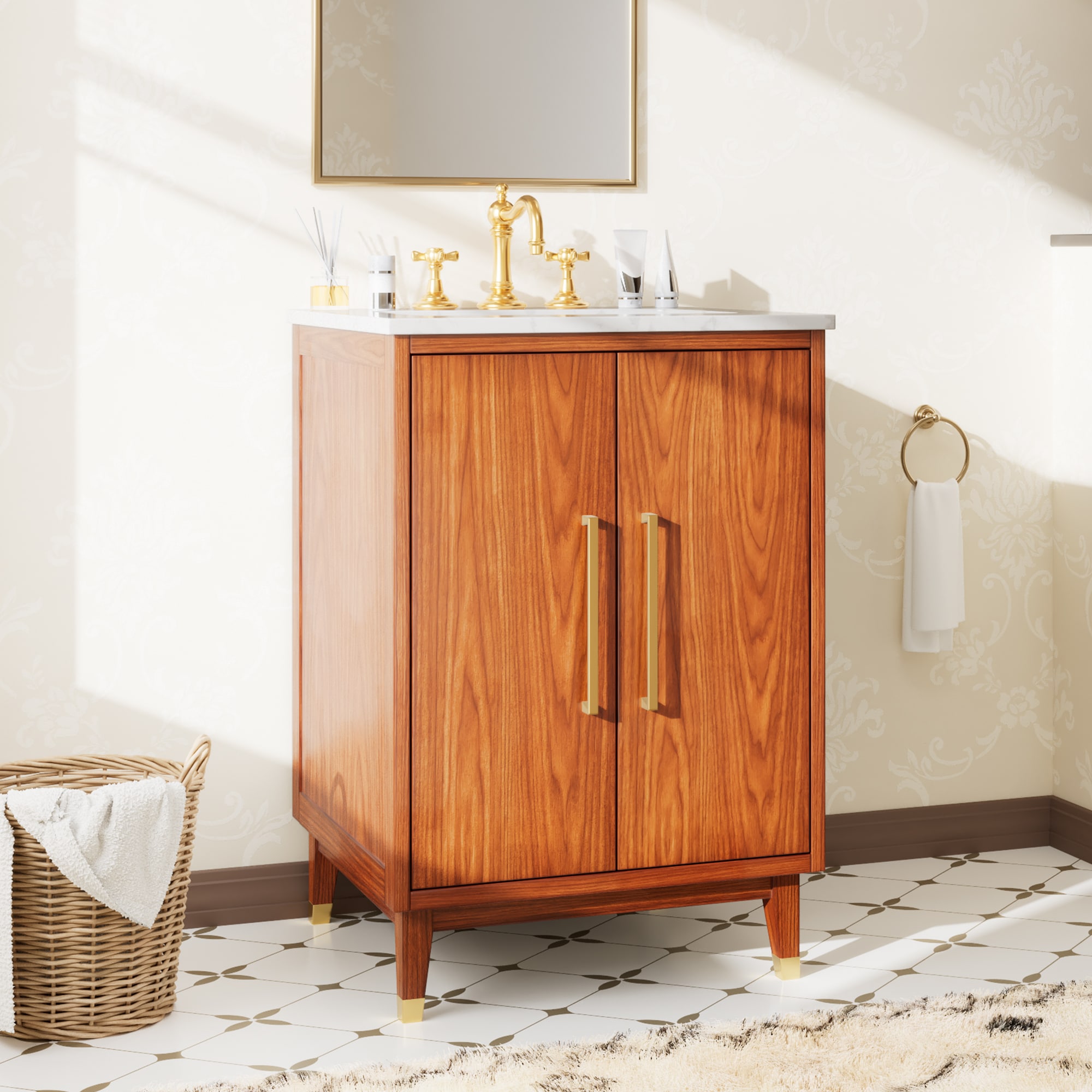 Serwall 24-NCBV 24-in Red Single sink Bathroom Vanity with White Cultured Marble Top