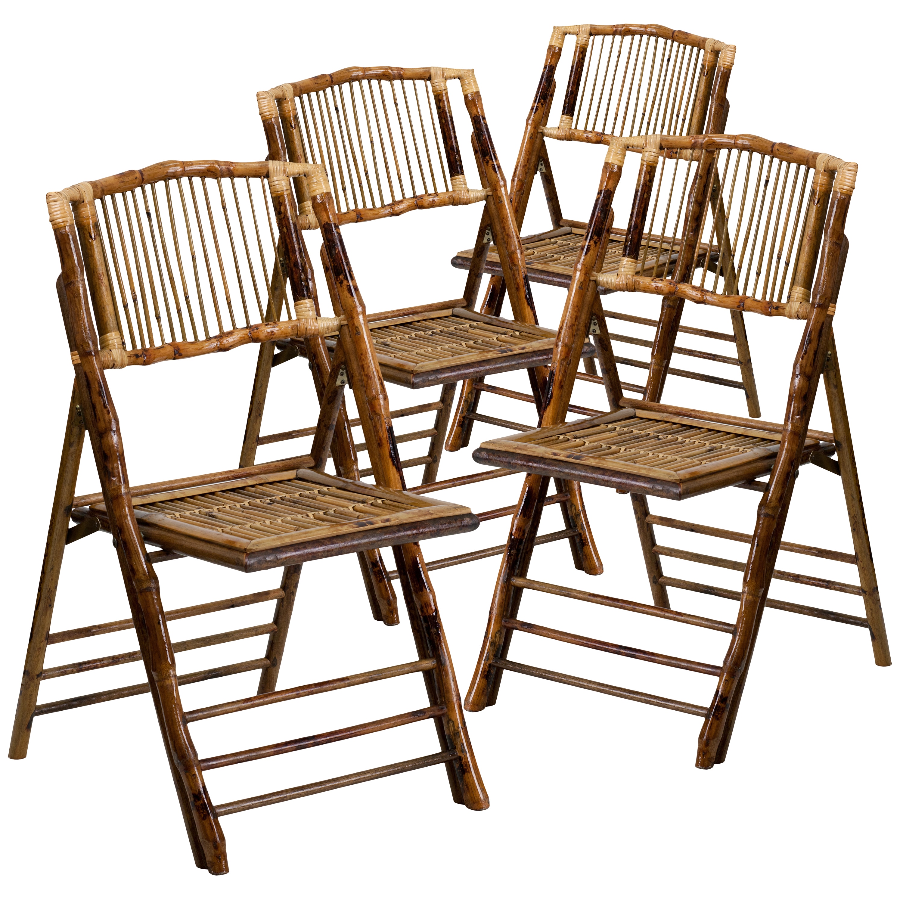 Emma + Oliver 4 Pack Bamboo Wood Folding Chair - Event Folding