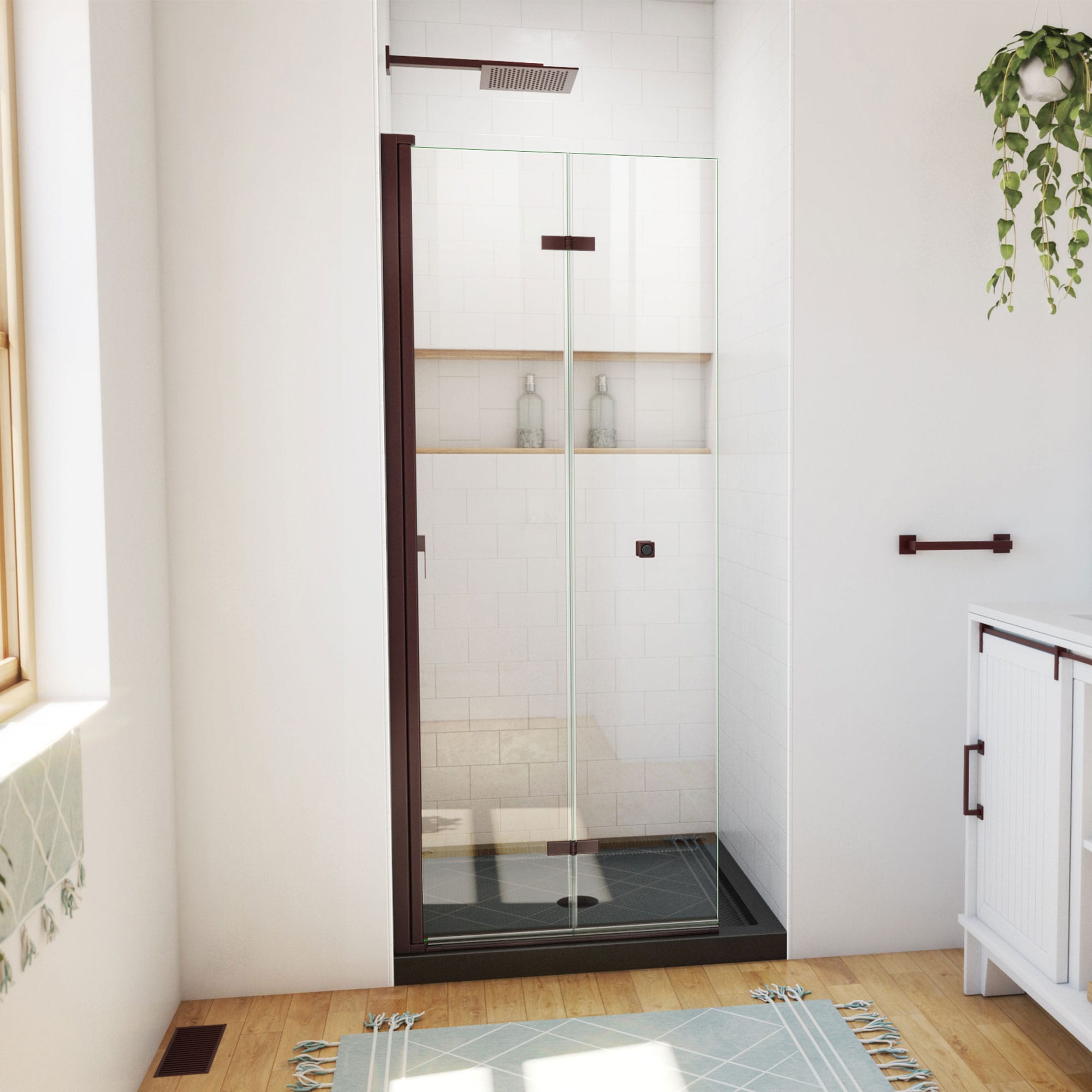 DreamLine DL-6529QC-88-06 Aqua-Q Fold 2 -Piece 32-in W x 32-in L x 75-in H Square Alcove shower kit ( Center Drain) Base and Door Included Oil rubbed bronze Hardware Included