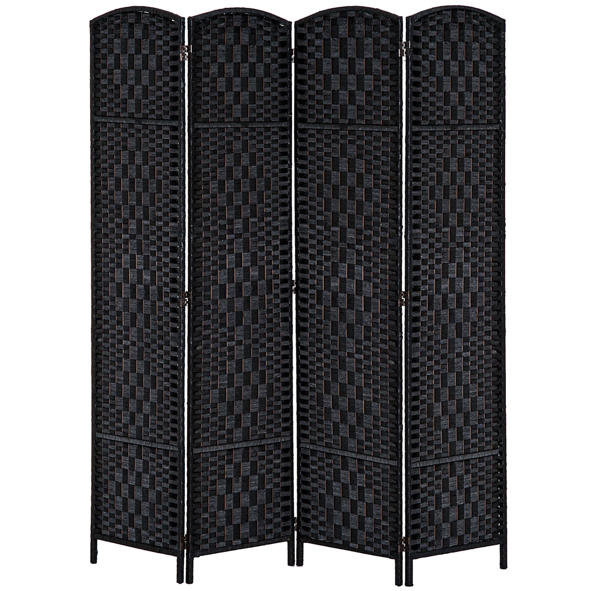 HomCom 830-161BK 6' Tall Wicker Weave 4 Panel Room Divider Privacy Screen - Black